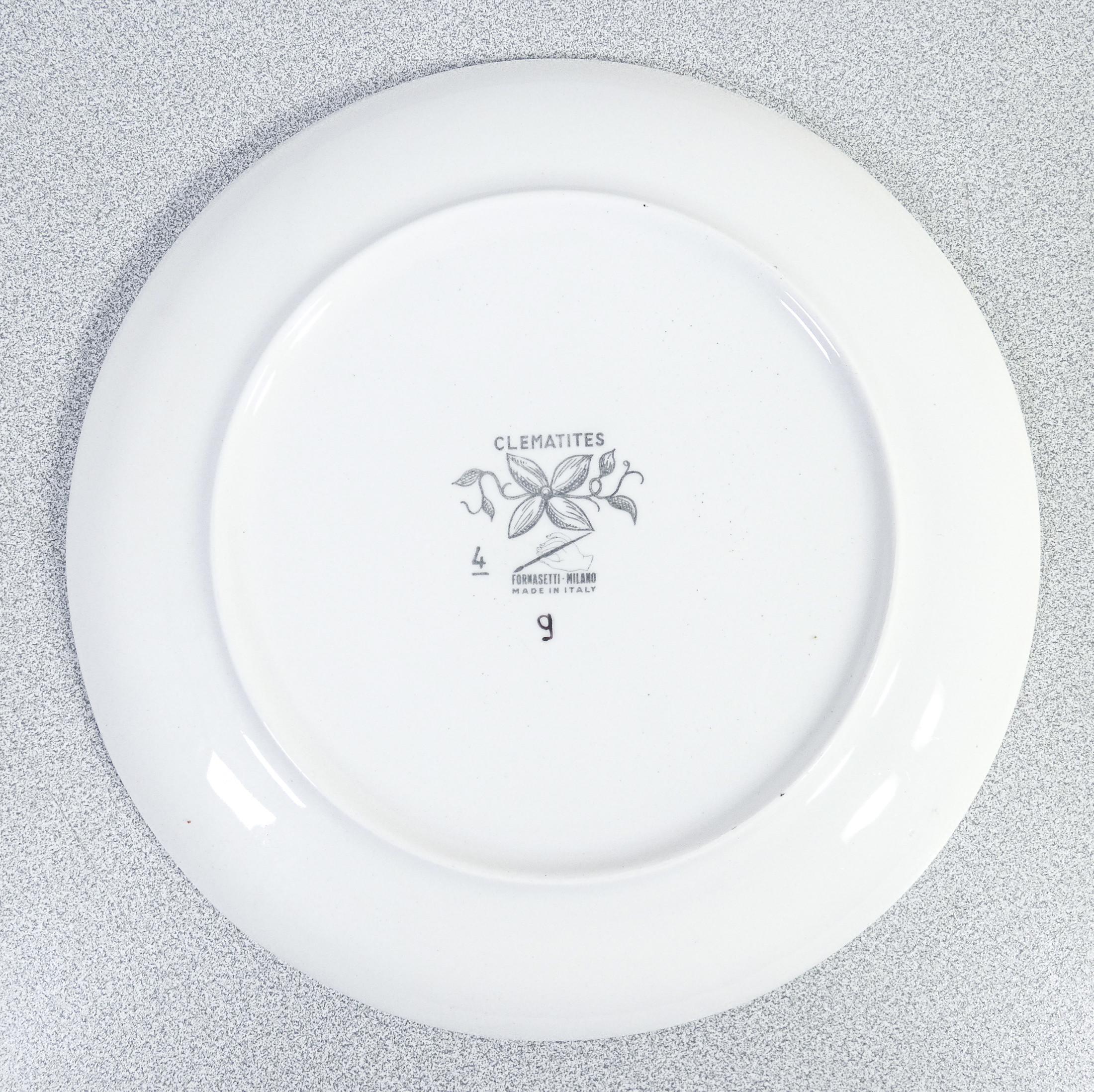 Juego de seis platos, diseño Piero FORNASETTI serie Clematitas. Milán, años 50 en venta 13