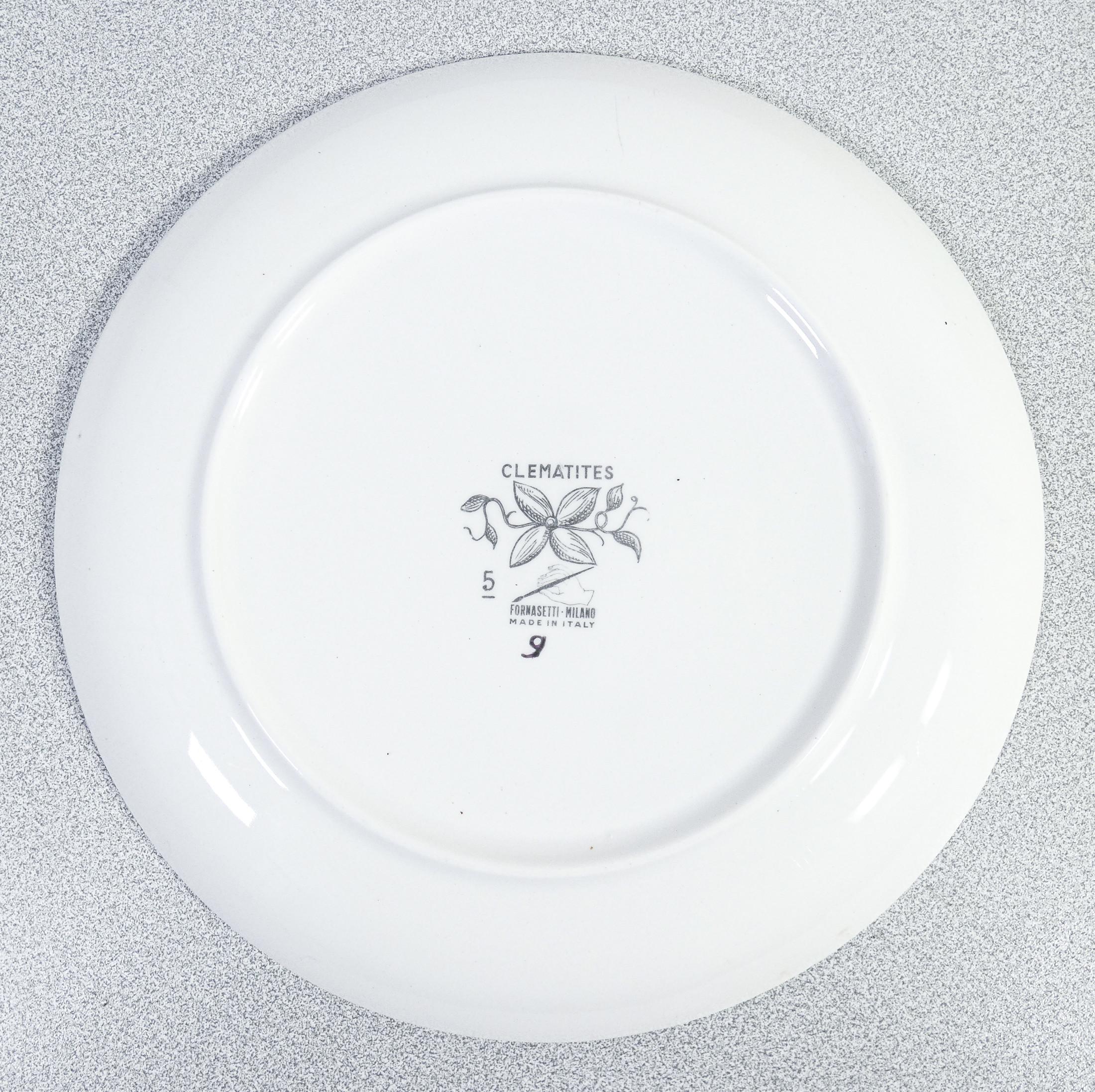 Juego de seis platos, diseño Piero FORNASETTI serie Clematitas. Milán, años 50 en venta 14