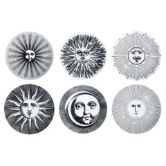Juego de seis platos, diseño Piero FORNASETTI Serie Soli e Lune. Milán, años 70