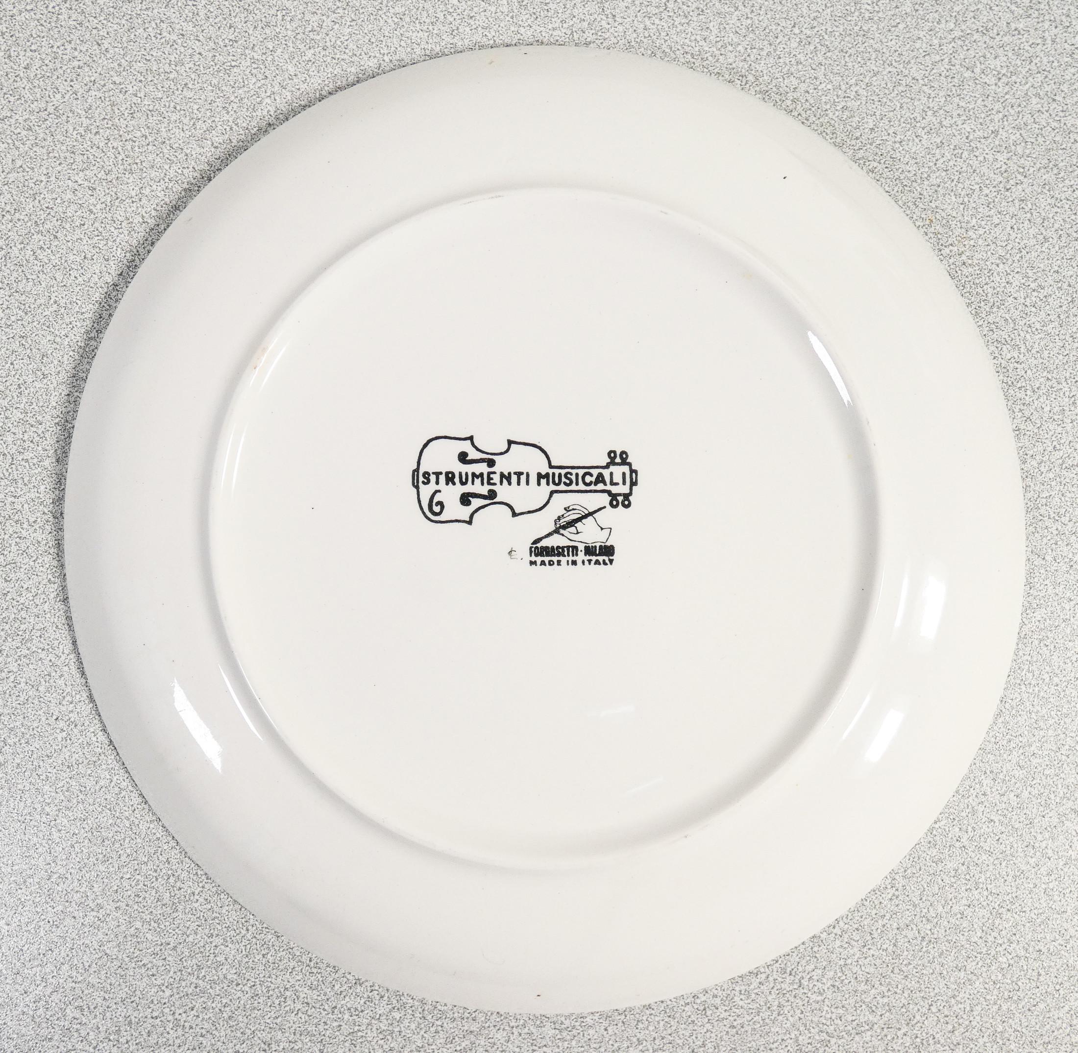 Set di sei piatti, design Piero FORNASETTI série Strumenti Musicali. Anni 50 en vente 14