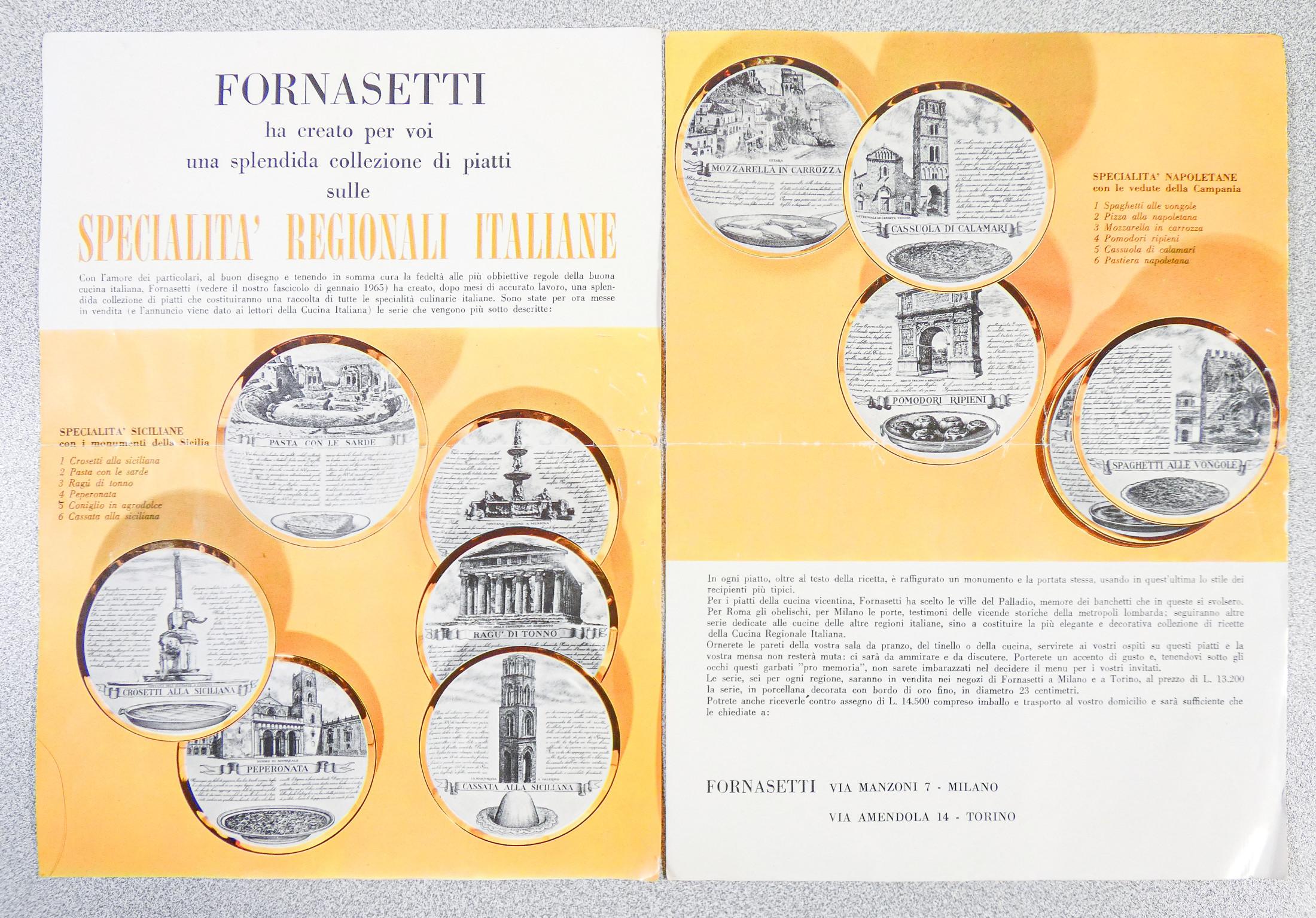 Set of six FORNASETTI Piedmontese specialties plates with monuments of Turin 9