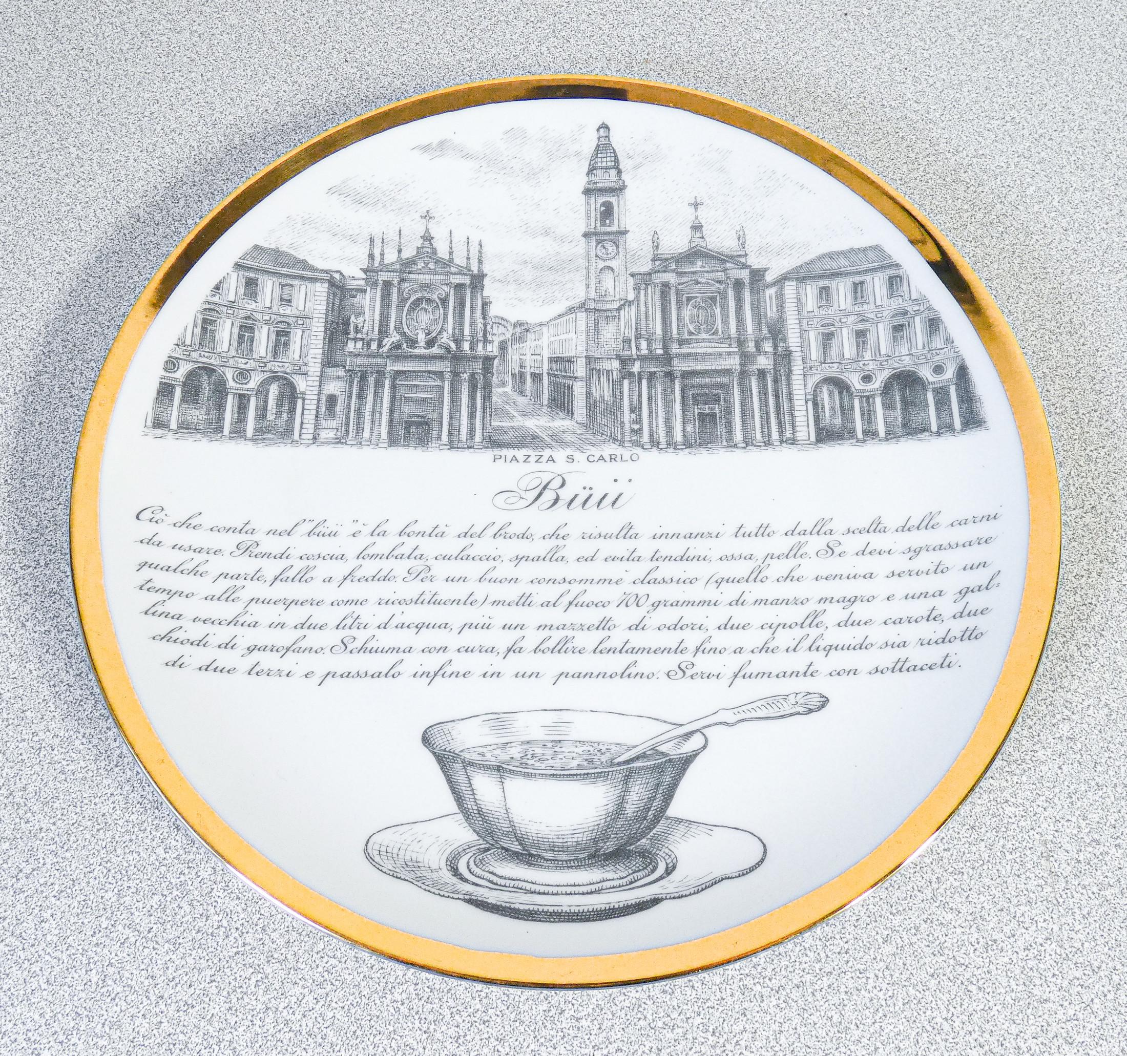 Set of six FORNASETTI Piedmontese specialties plates with monuments of Turin 2