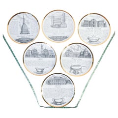 Set of six FORNASETTI Piedmontese specialties plates with monuments of Turin