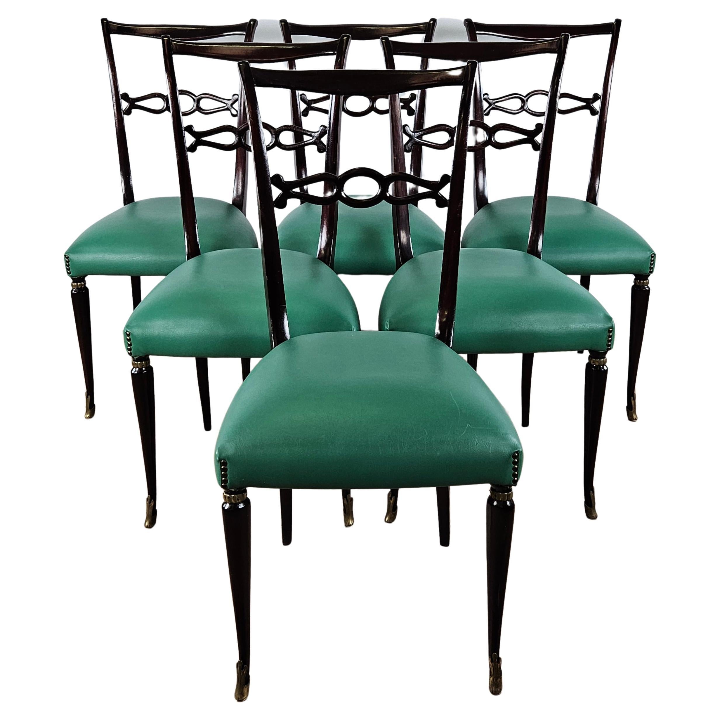 Set of six 1950s dining room chairs in the style of Paolo Buffa For Sale