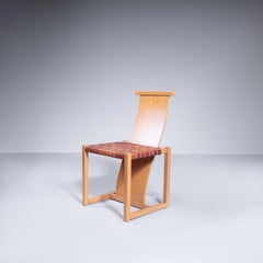 Set di sei sedie da pranzo in legno e cuoio, 1970