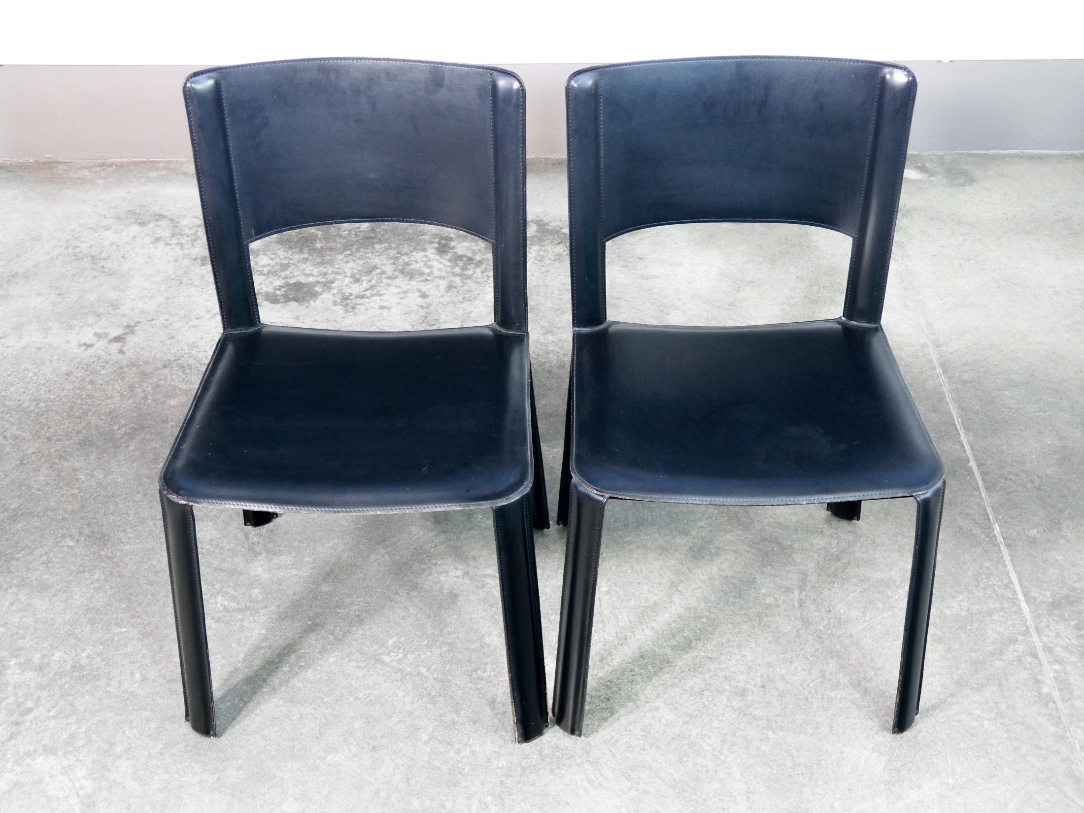 Set di sei sedie, design di Willy RIZZO per CIDUE, in pelle nera. Italia, 1970s in vendita 4