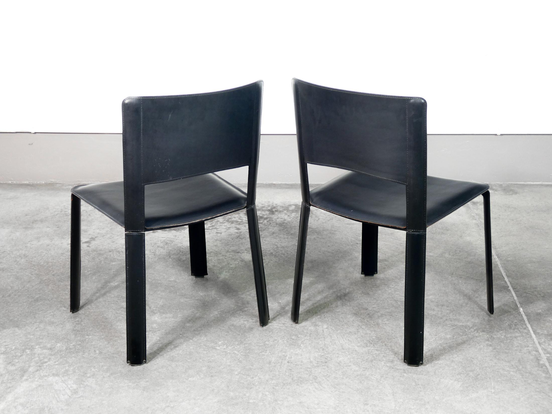 Set di sei sedie, design di Willy RIZZO per CIDUE, in pelle nera. Italia, 1970s in vendita 5