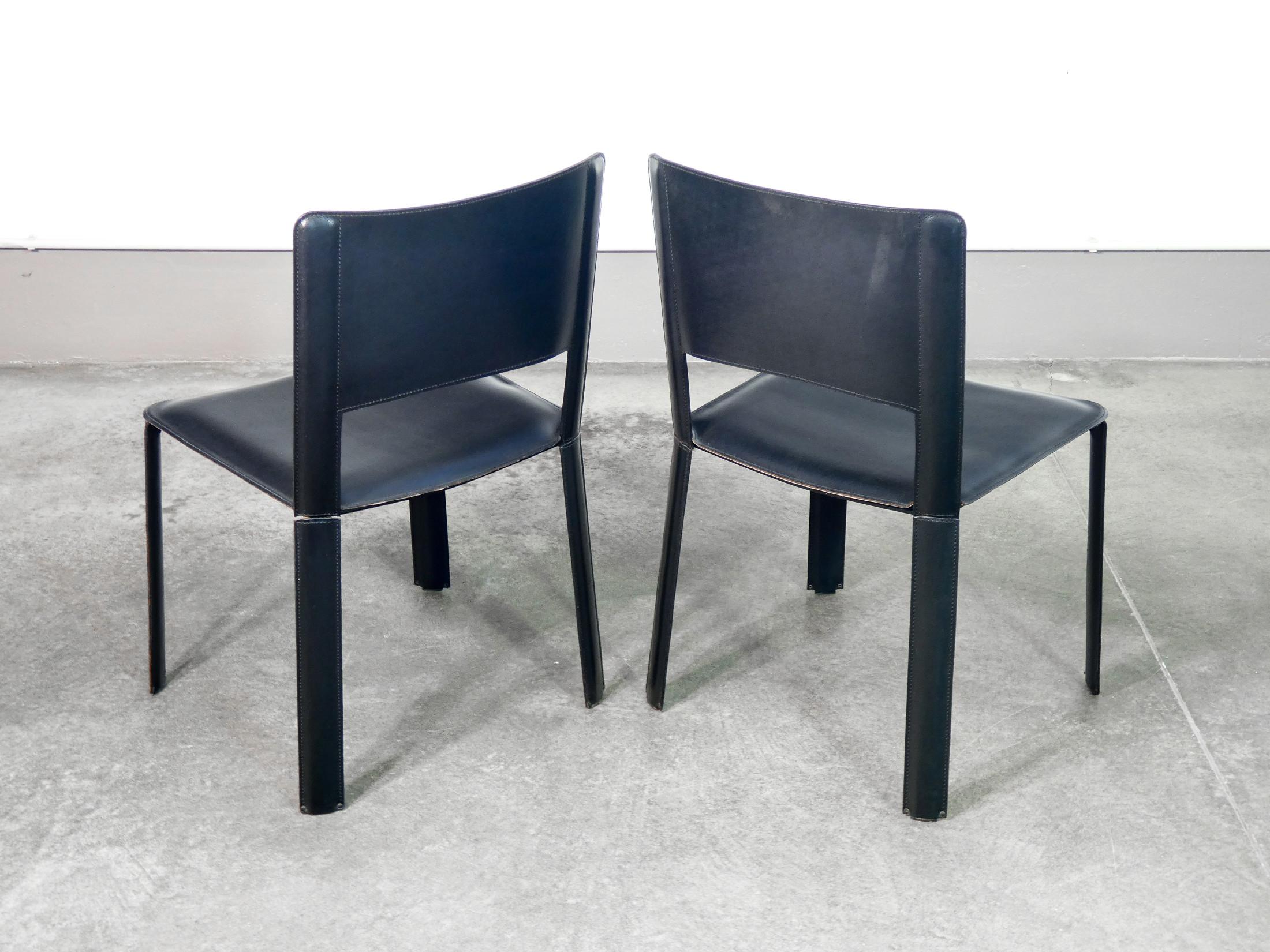 Late 20th Century Set di sei sedie, design di Willy RIZZO per CIDUE, in pelle nera. Italia, 1970s in vendita