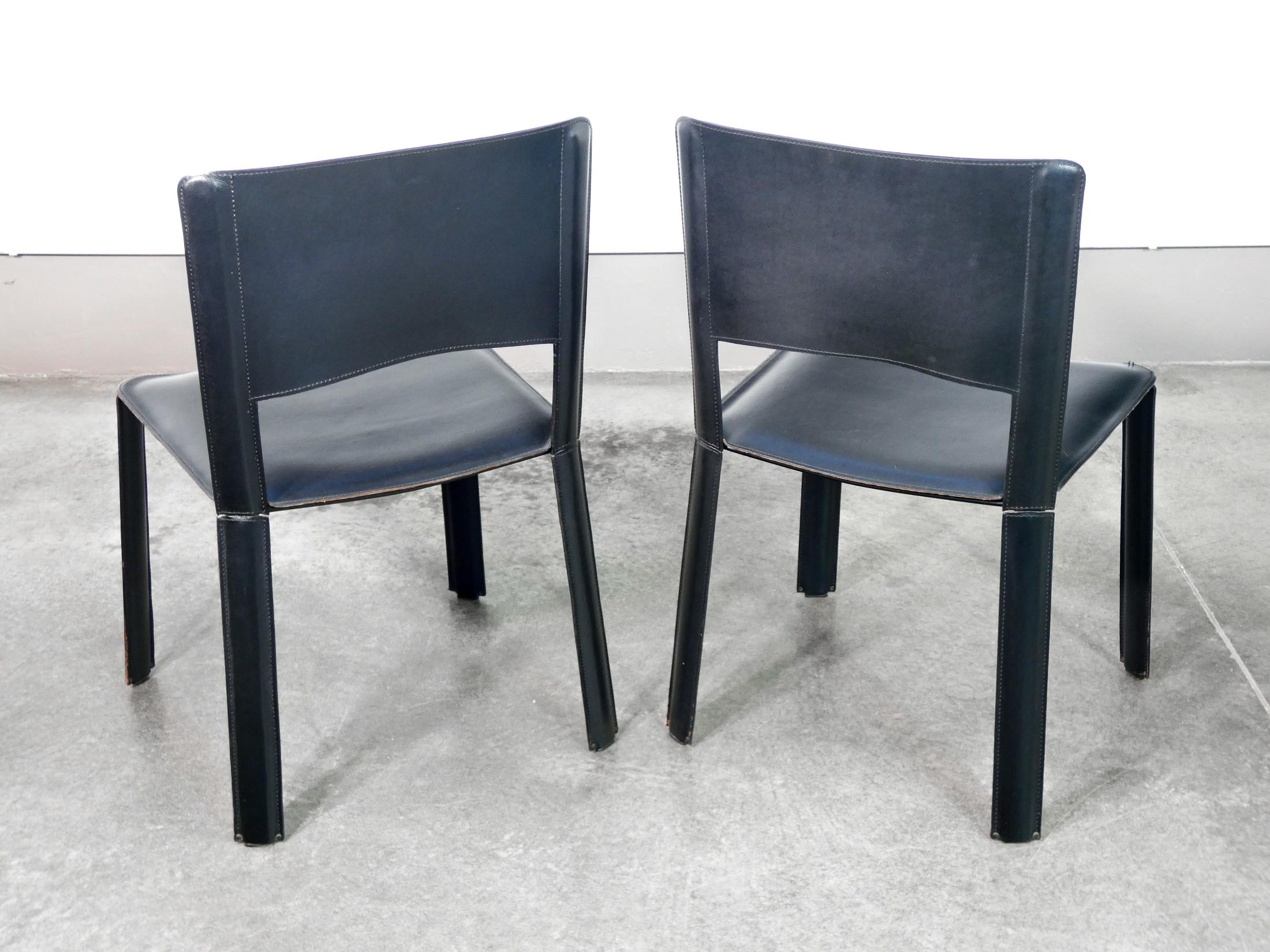 Set di sei sedie, design di Willy RIZZO per CIDUE, in pelle nera. Italia, 1970s in vendita 2