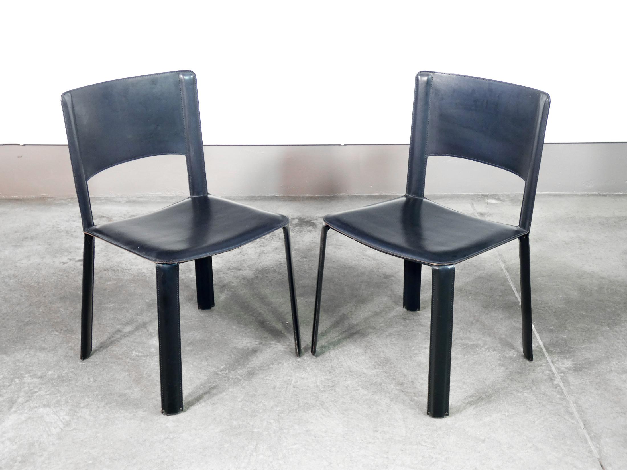 Set di sei sedie, design di Willy RIZZO per CIDUE, in pelle nera. Italia, 1970s in vendita 3