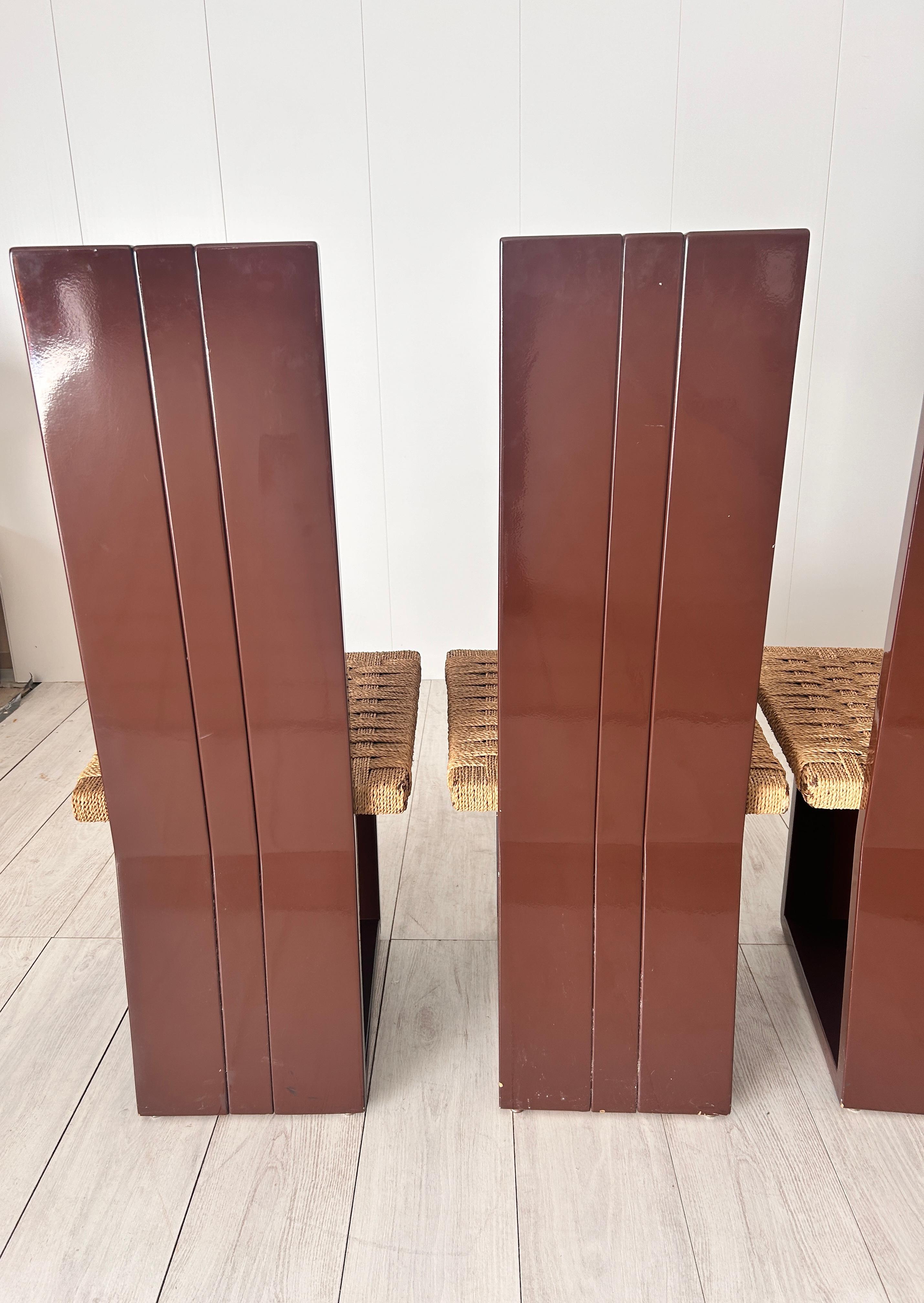 Set di sei sedie en legno laccato e Seduta en paglia, Italie, années 70 en vente 8