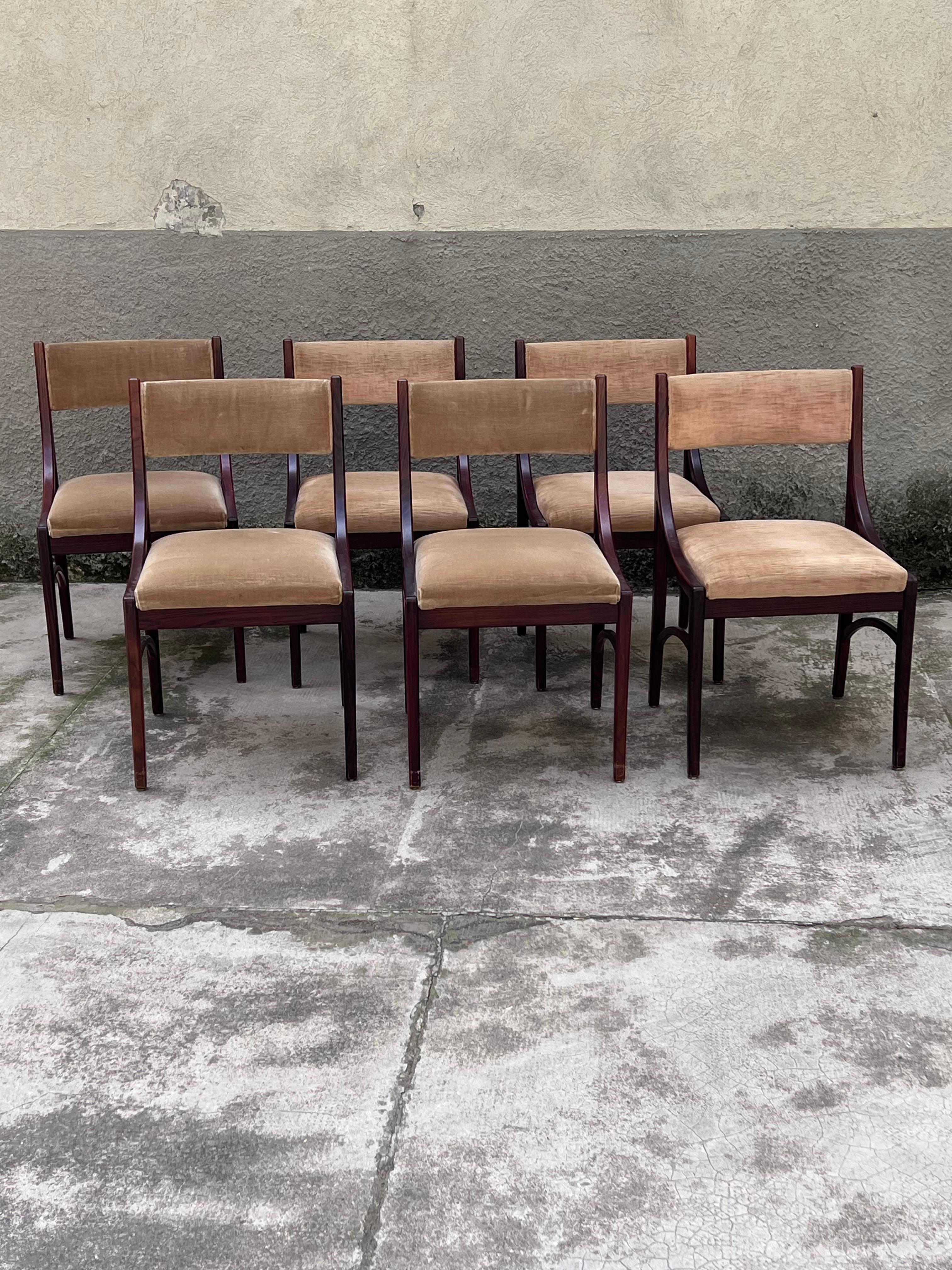 Italian Set of Six Mahogany Chairs Mod.110 by Ico Parisi for Cassina - Italy - 1960s For Sale