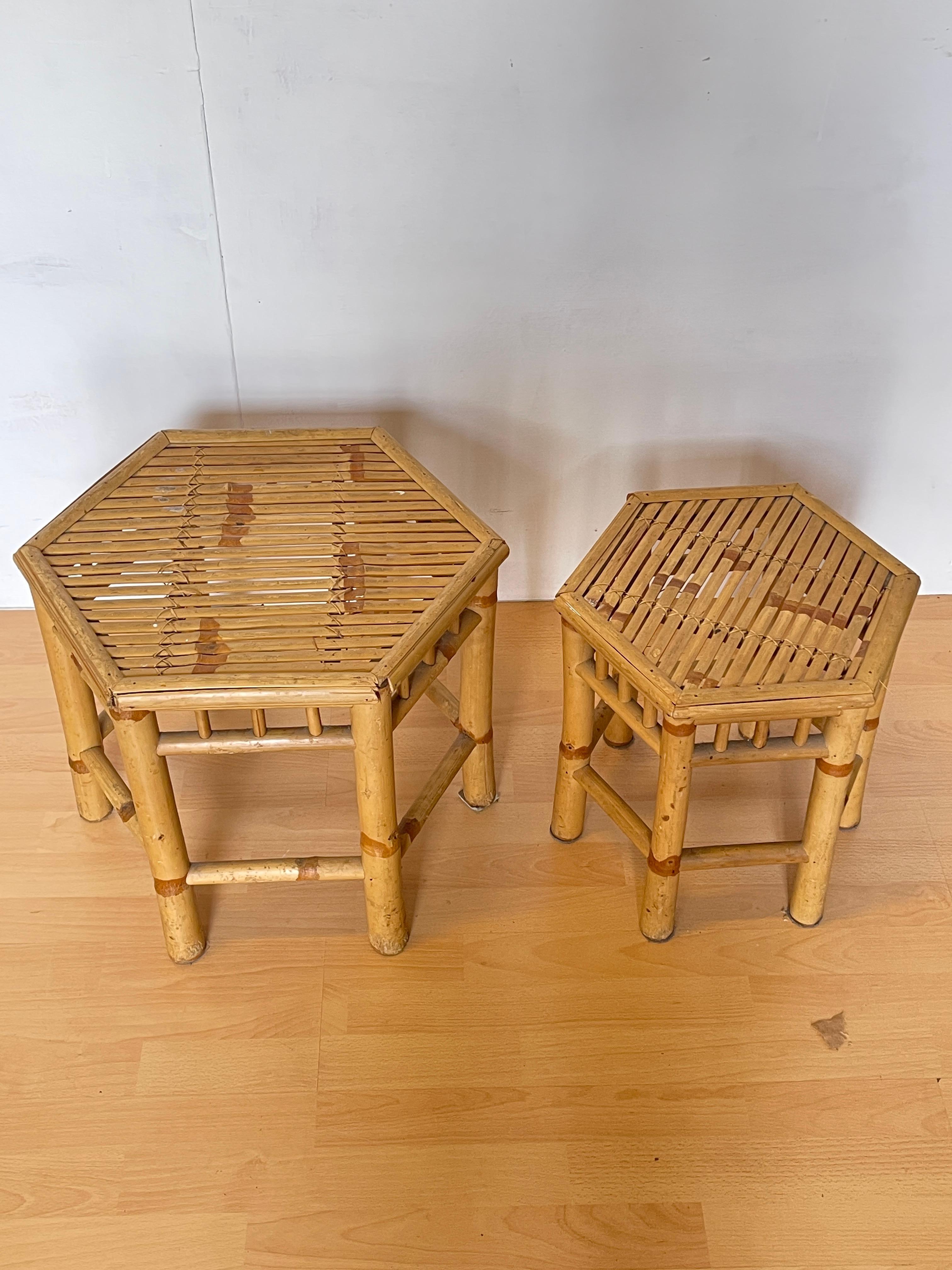 Italian Set de tables d'appoint en bambou exotique - Natural Elegance en vente