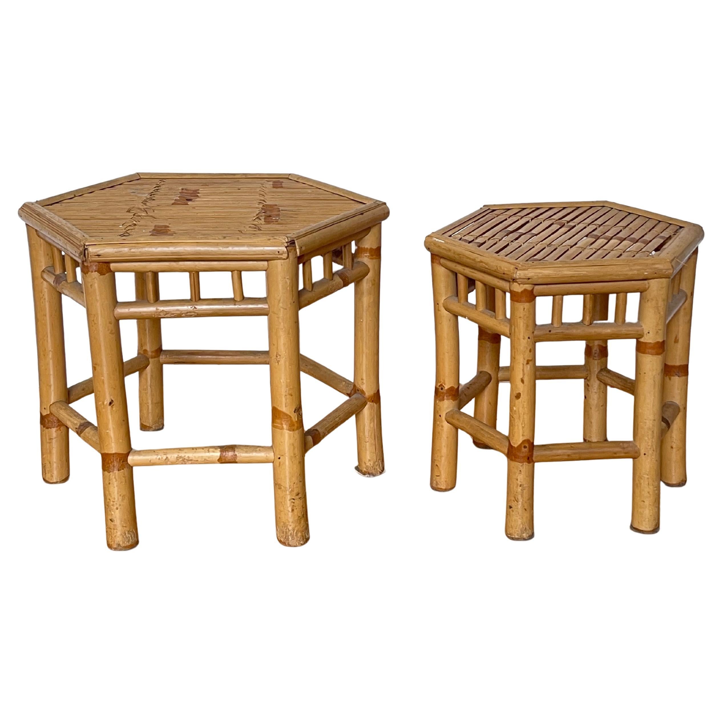 Set de tables d'appoint en bambou exotique - Natural Elegance en vente