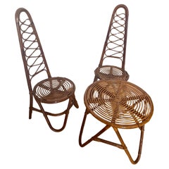 Italienische 1970er Bonacina Design Bambus Tisch und Stuhl Set