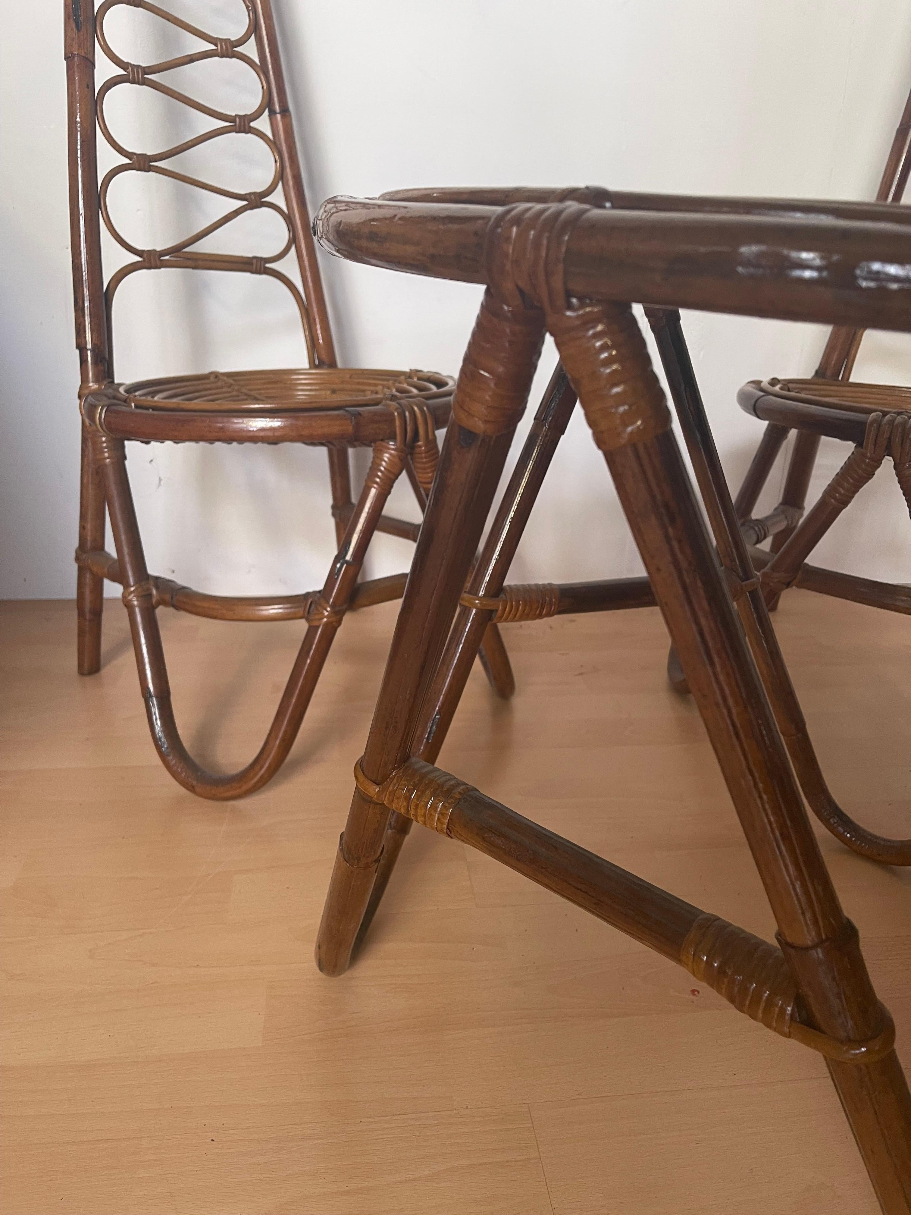 Italian Ensemble table et chaise en bambou design bonacina italien des années 1970 en vente