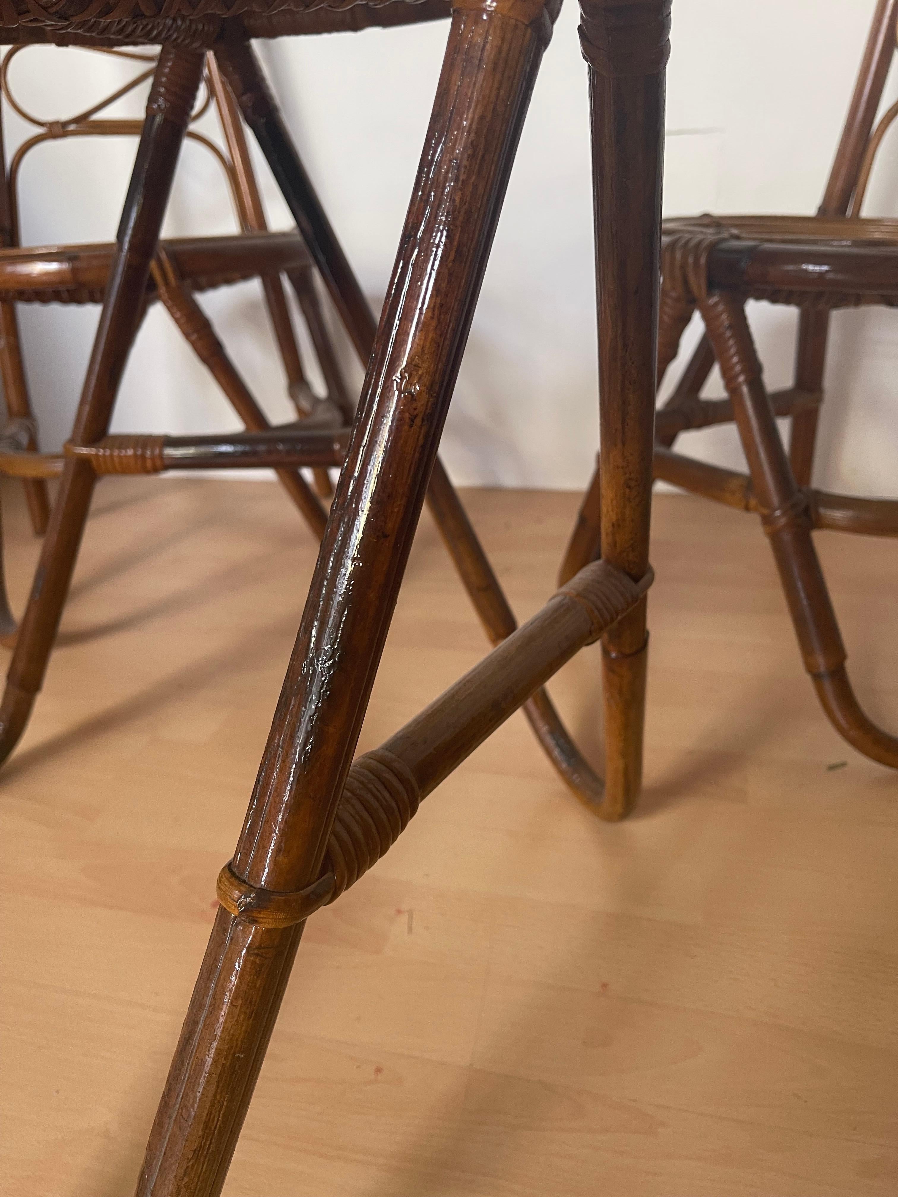 Fait main Ensemble table et chaise en bambou design bonacina italien des années 1970 en vente