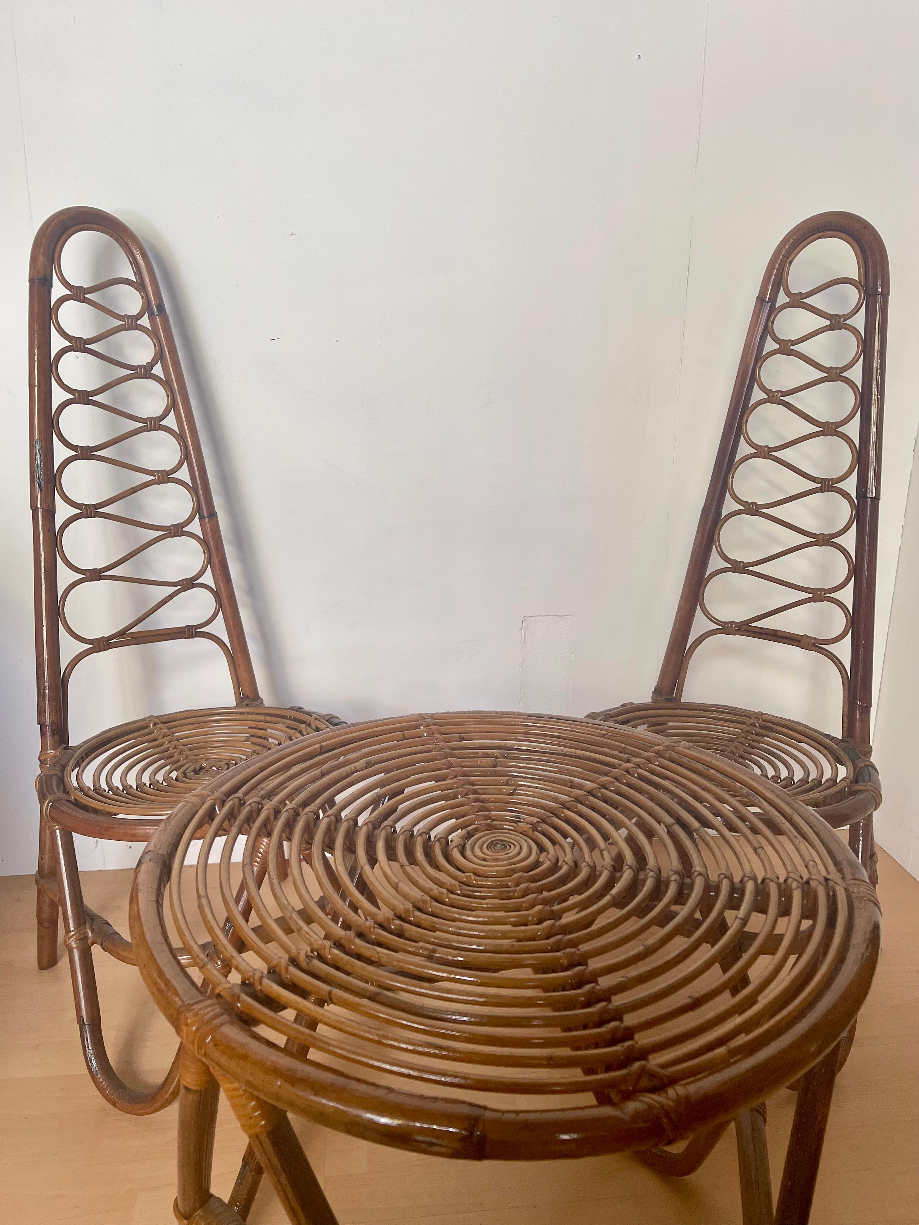20th Century Set di tavolino e sedie in bambù italiano 1970s bonacina design in vendita