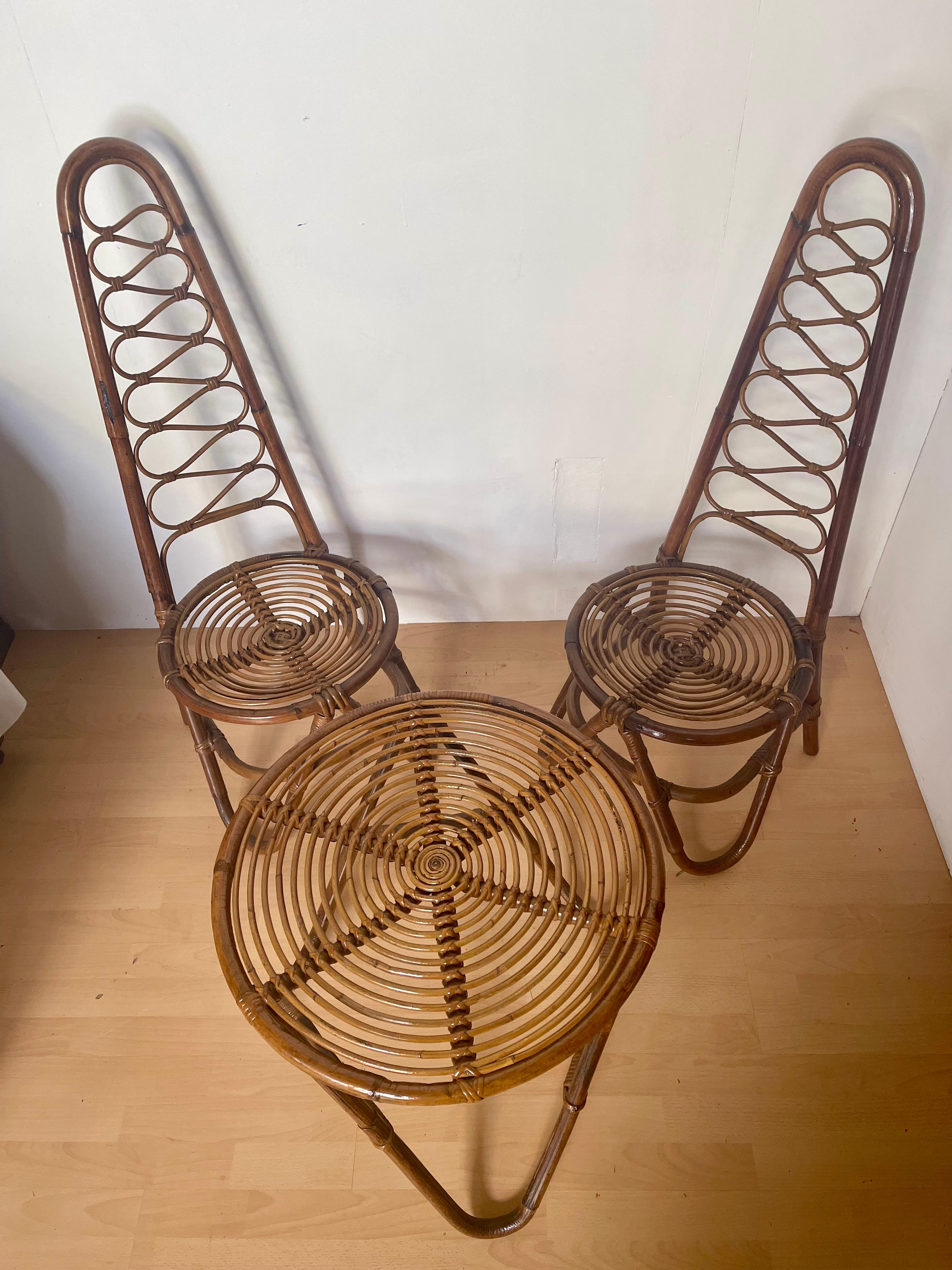 Set di tavolino e sedie in bambù italiano 1970s bonacina design in vendita 1