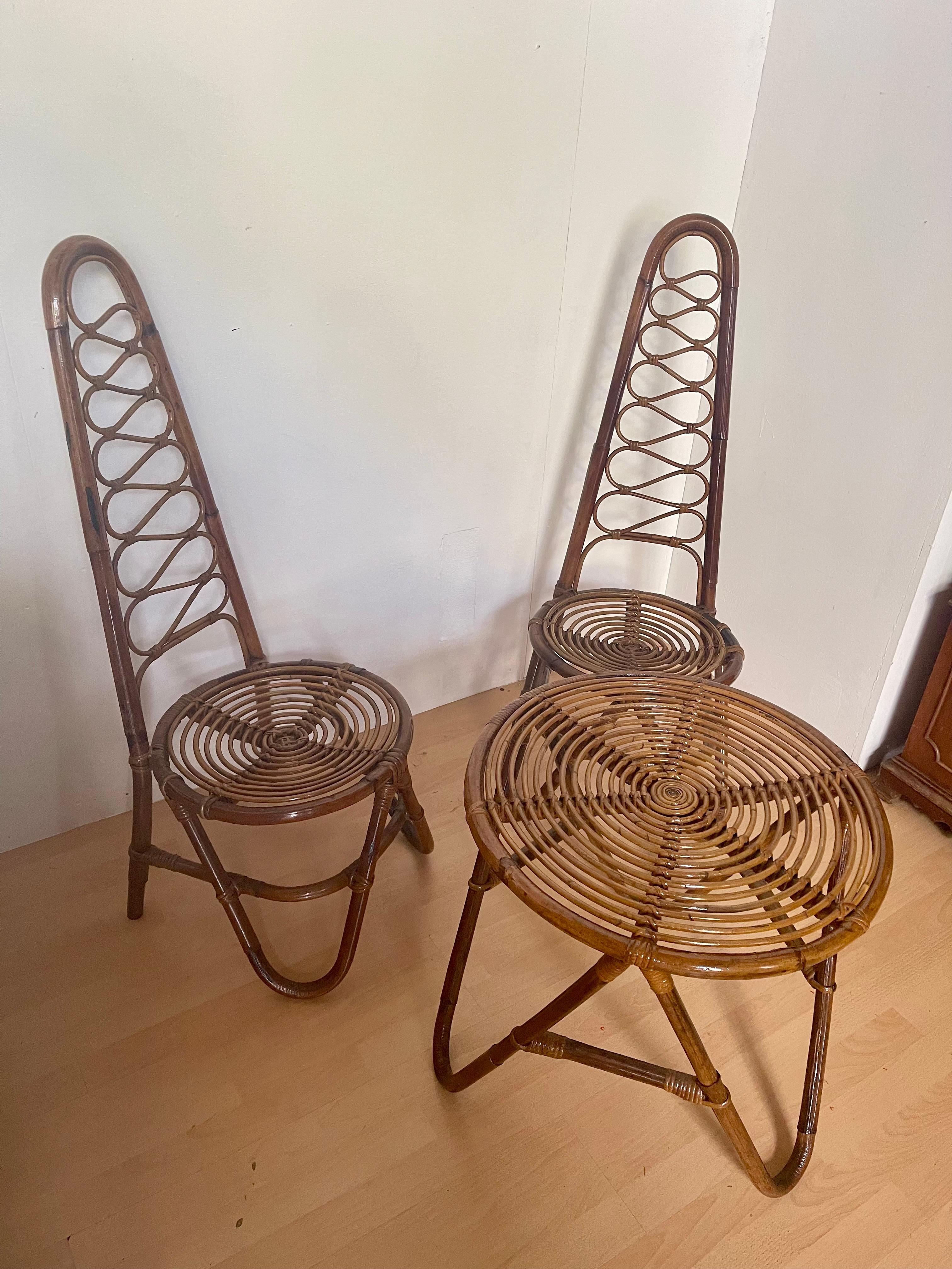 Set di tavolino e sedie in bambù italiano 1970s bonacina design in vendita 2