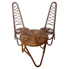 Set di tavolino e sedie in bambù italiano 1970s bonacina design