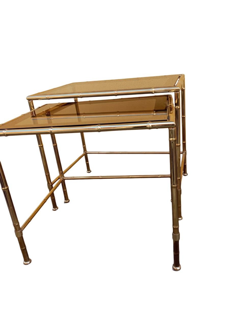 Set of three nesting tables with design imitating bamboo. Italy 1970s For Sale 5