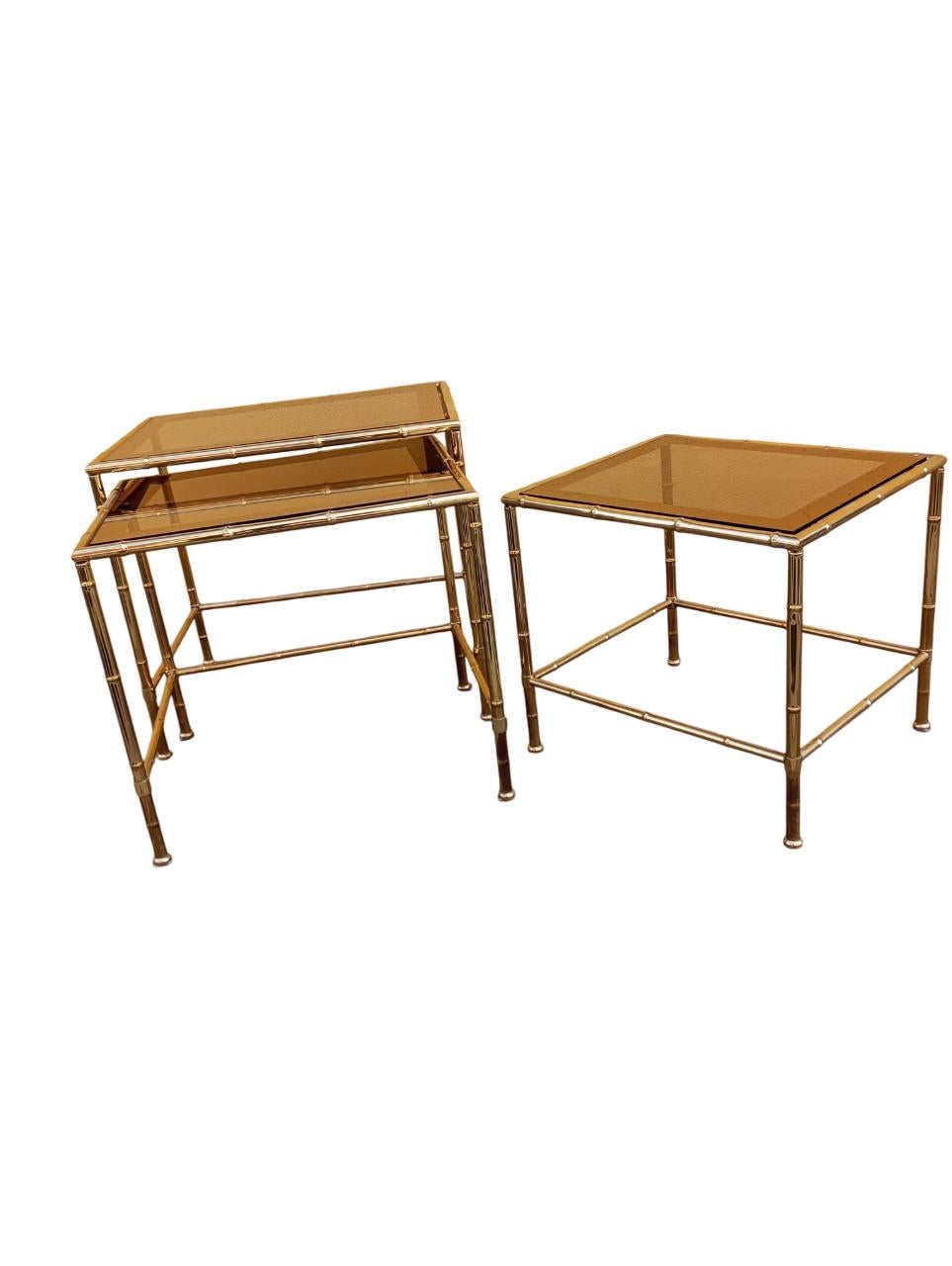 Set of three nesting tables with design imitating bamboo. Italy 1970s For Sale 6
