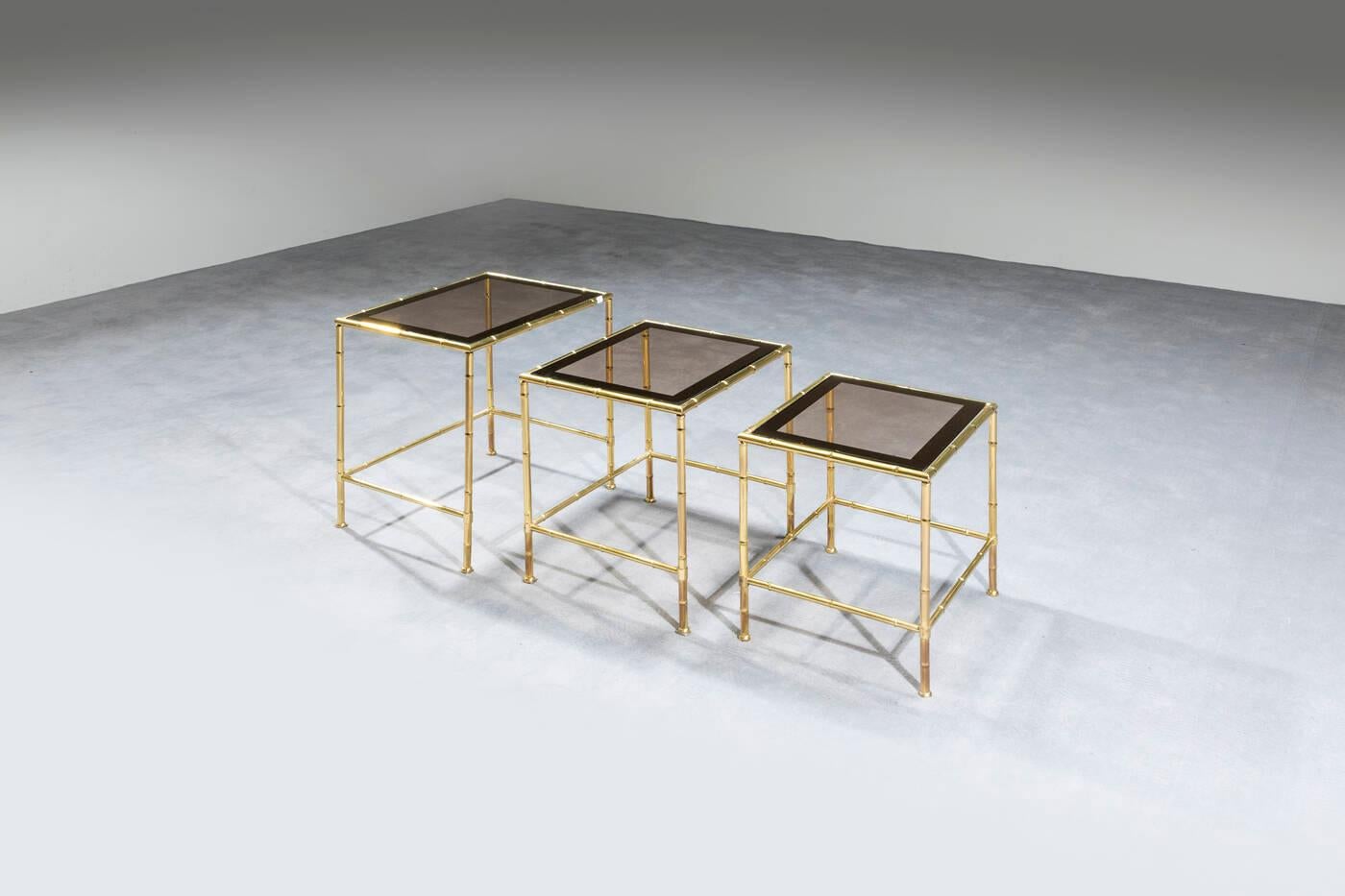 Set of three nesting tables with design imitating bamboo. Italy 1970s In Good Condition For Sale In Firenze, FI