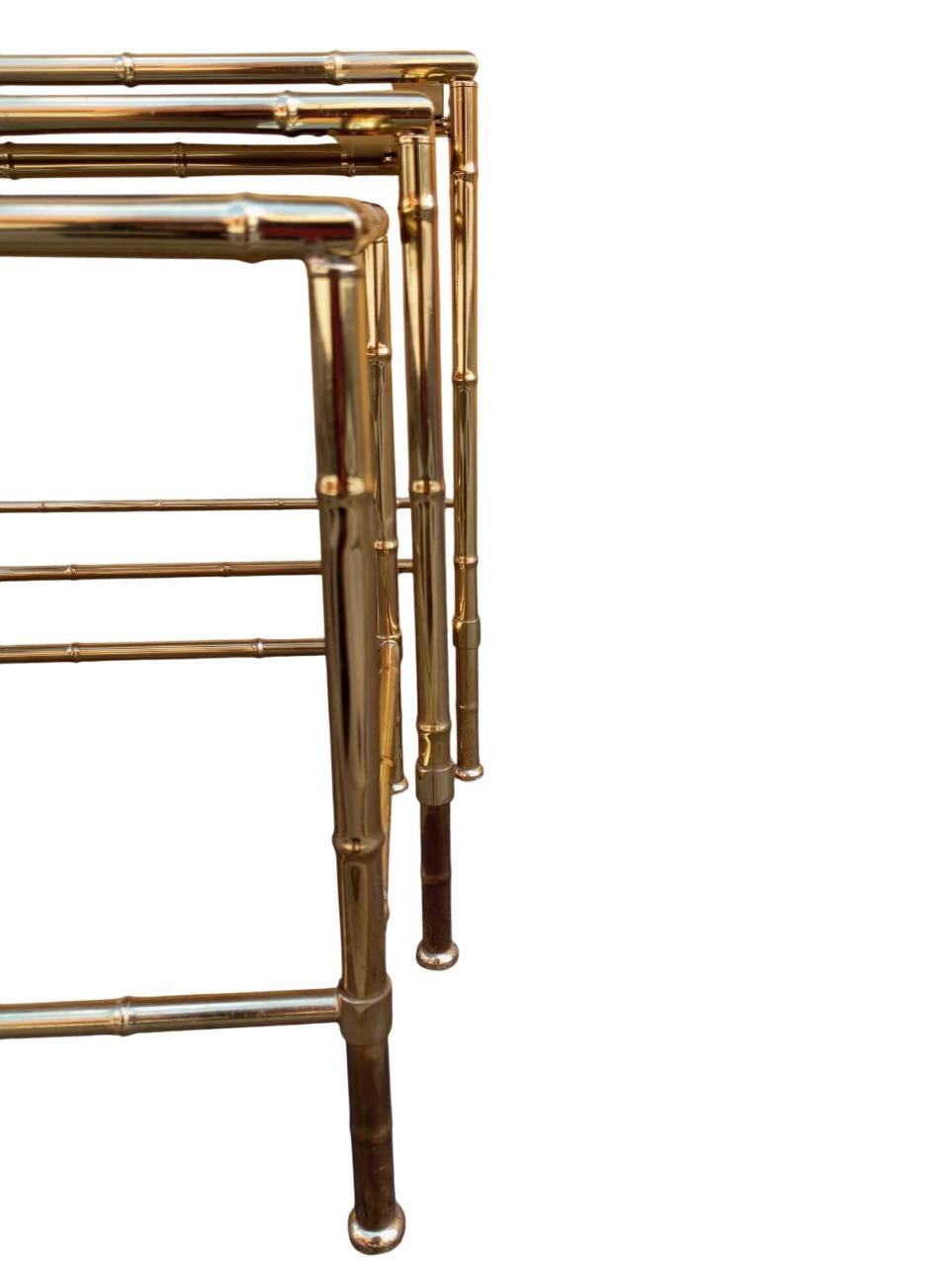 Late 20th Century Set of three nesting tables with design imitating bamboo. Italy 1970s For Sale
