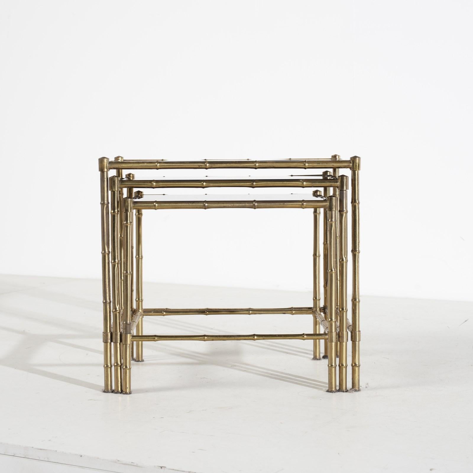 Set of three nesting tables with design imitating bamboo. Italy 1970s For Sale 1