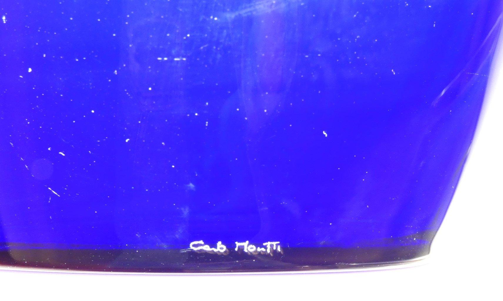 Verre de Murano Ensemble vase et cendrier bleu cobalt par Carlo Moretti, 1990 en vente
