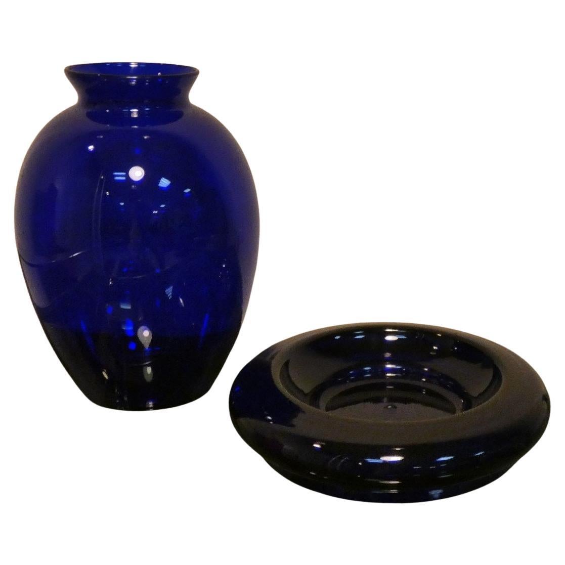Set di Vaso e Posacenere blu cobalto di Carlo Moretti, anni '90