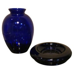 Cobalt blue vase and ashtray set by Carlo Moretti, 1990s