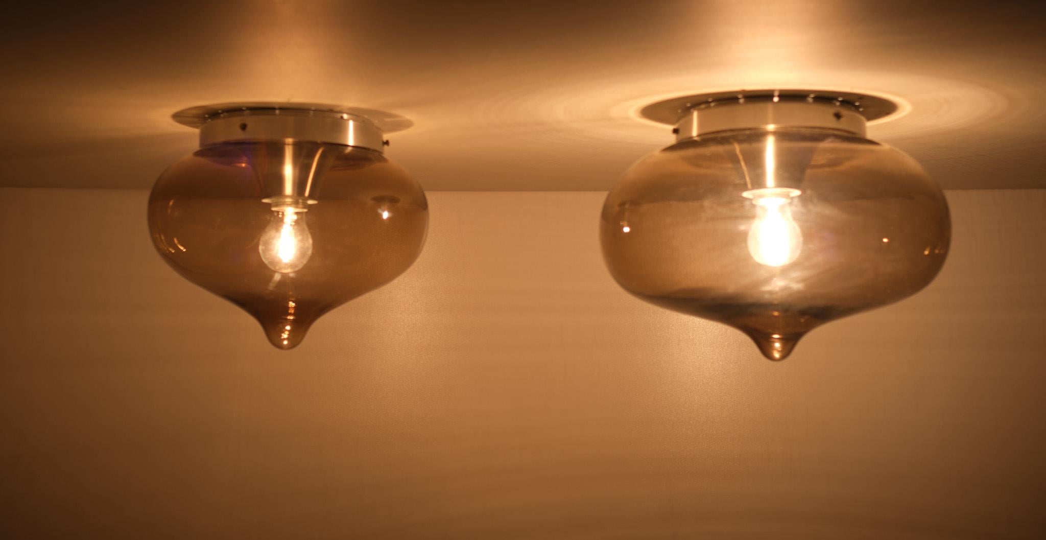 Smoked Glass Set Dijkstra Wall or Ceiling Lights 1970s For Sale