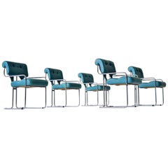 Set Dining Chair by Faleschini Guido Pace Tucroma Chrome Tubular Steel Leather