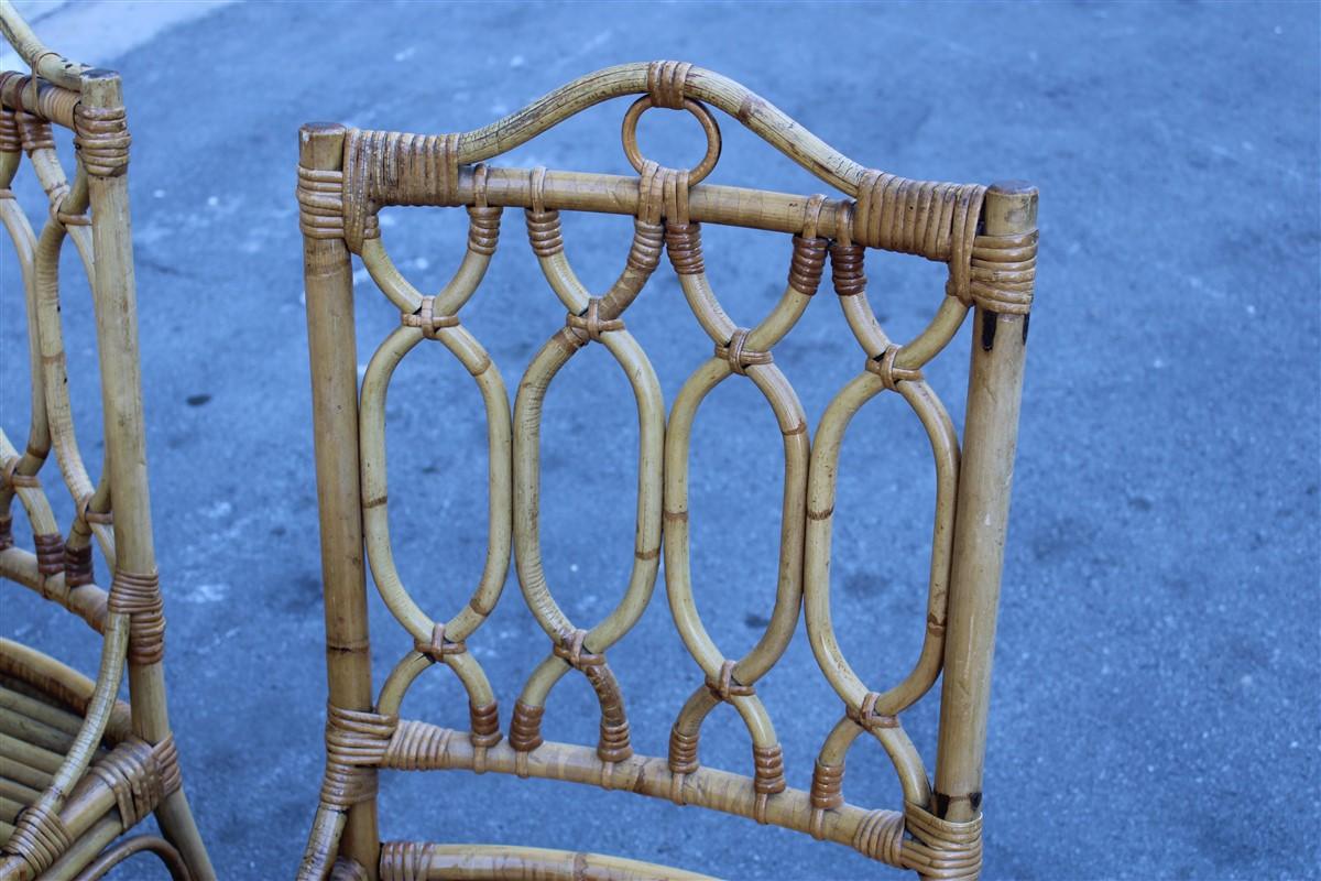 Ensemble Salle à manger en bambou Table octogonale en verre de conception italienne du milieu du siècle, 1950 en vente 4