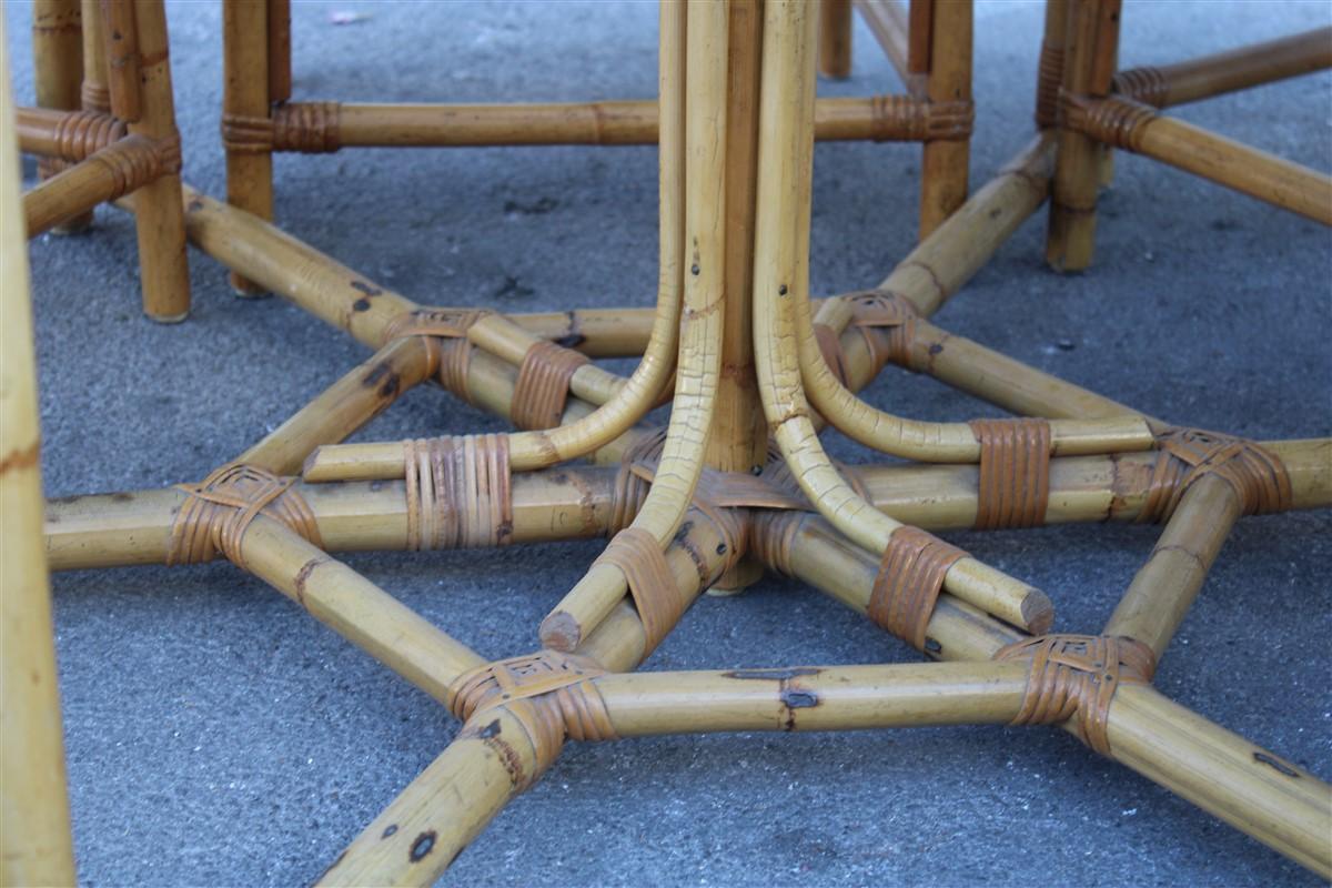 Set Dining Room Bamboo Italian Midcentury Design Octagonal Table Glass Top, 1950 For Sale 4