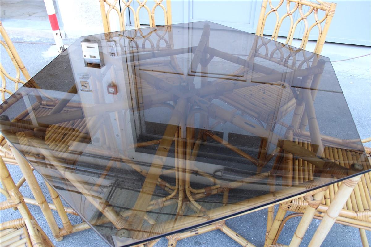 Achteckige Tischplatte aus Bambus im italienischen Mid-Century-Design für das Esszimmer, 1950 im Angebot 9