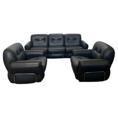 Set Divano e 2 poltrone Adriano Piazzesi in pelle nera