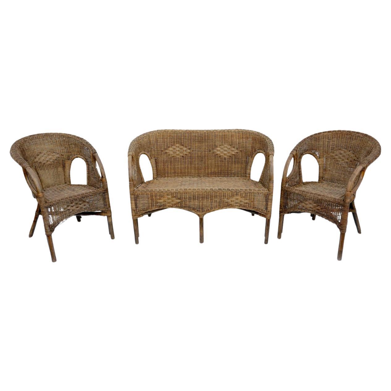 SET bamboo and wicker sofa and armchairs For Sale