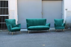 Ensemble de canapés italiens du milieu du siècle Pieds en laiton Vert velours