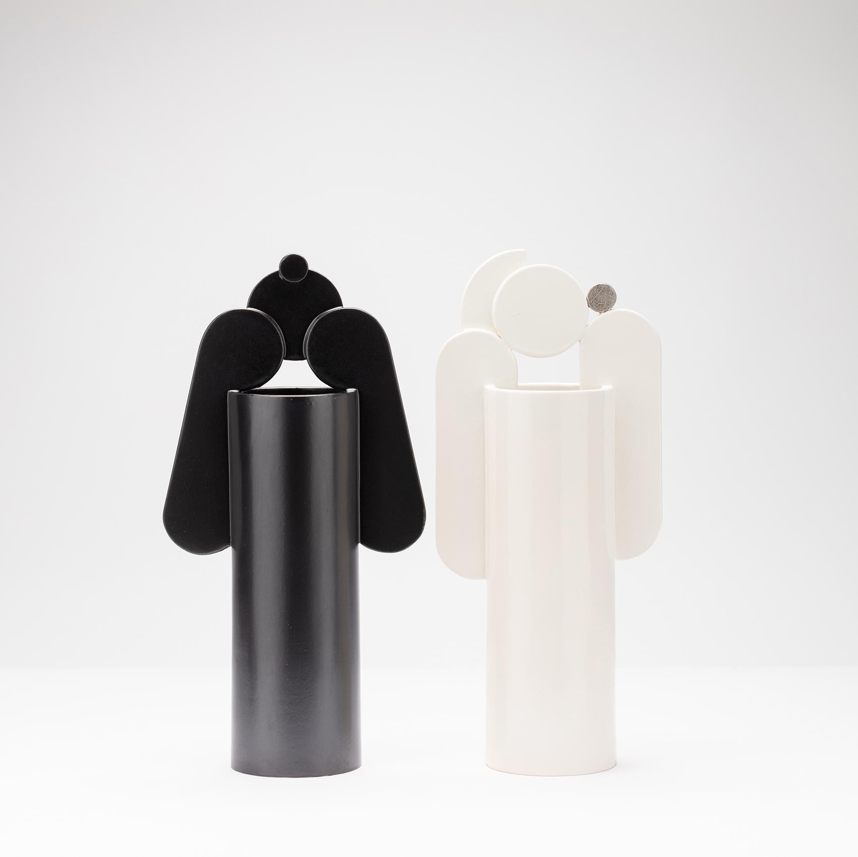 Set Duo Contemporary Ceramic Cuorecarpenito Black&White Me°°Te Collection For Sale 6
