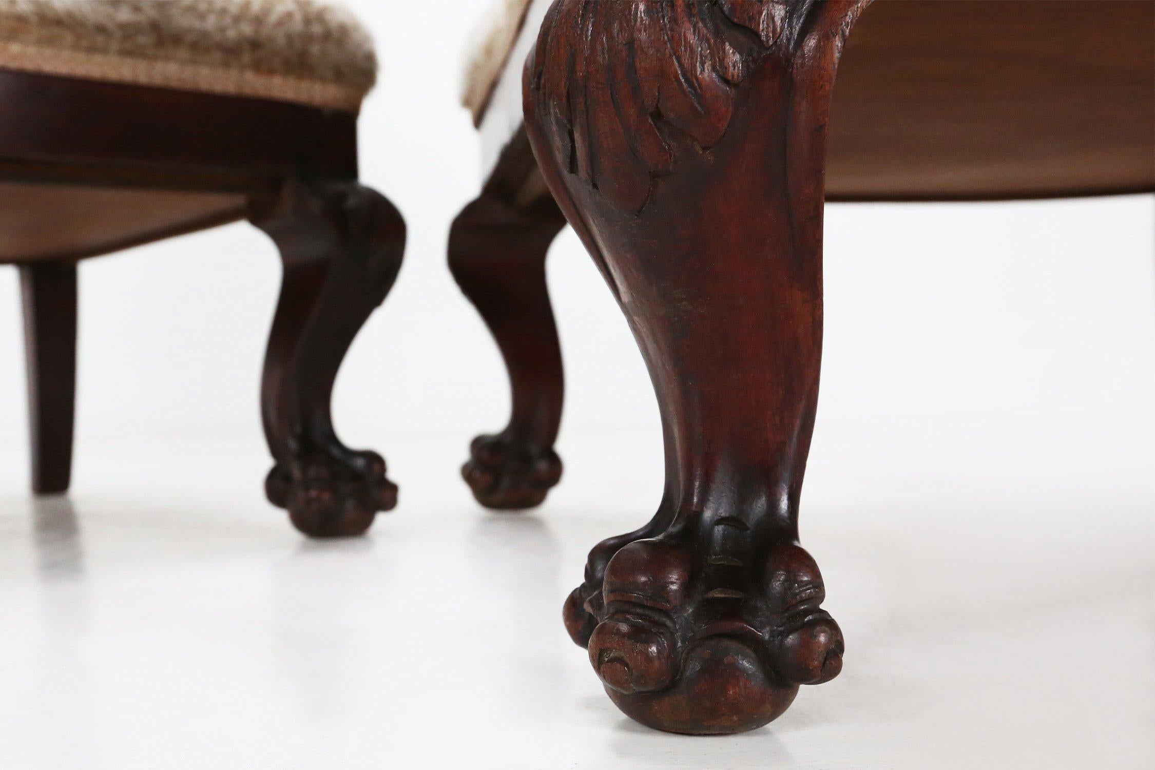 19th Century Set early Empire solid mahogany wood and sheepskin armchairs, France 1820s For Sale