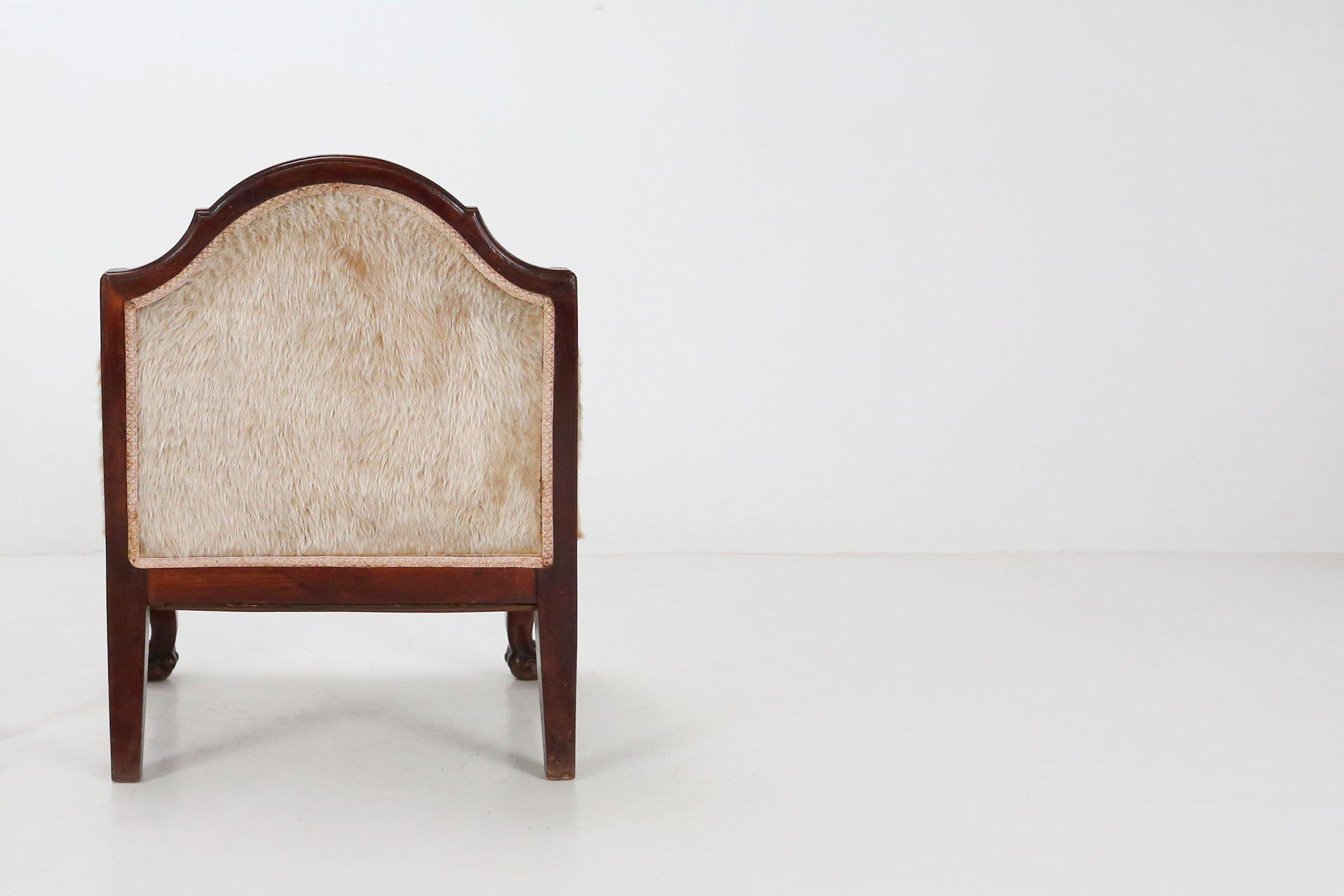 Set early Empire solid mahogany wood and sheepskin armchairs, France 1820s For Sale 3