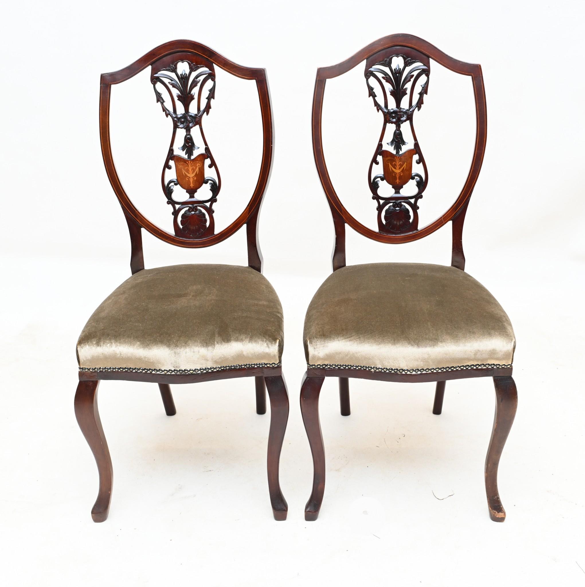 Satz edwardianischer Esszimmerstühle mit Mahagoni-Intarsien, 1900 im Angebot 3