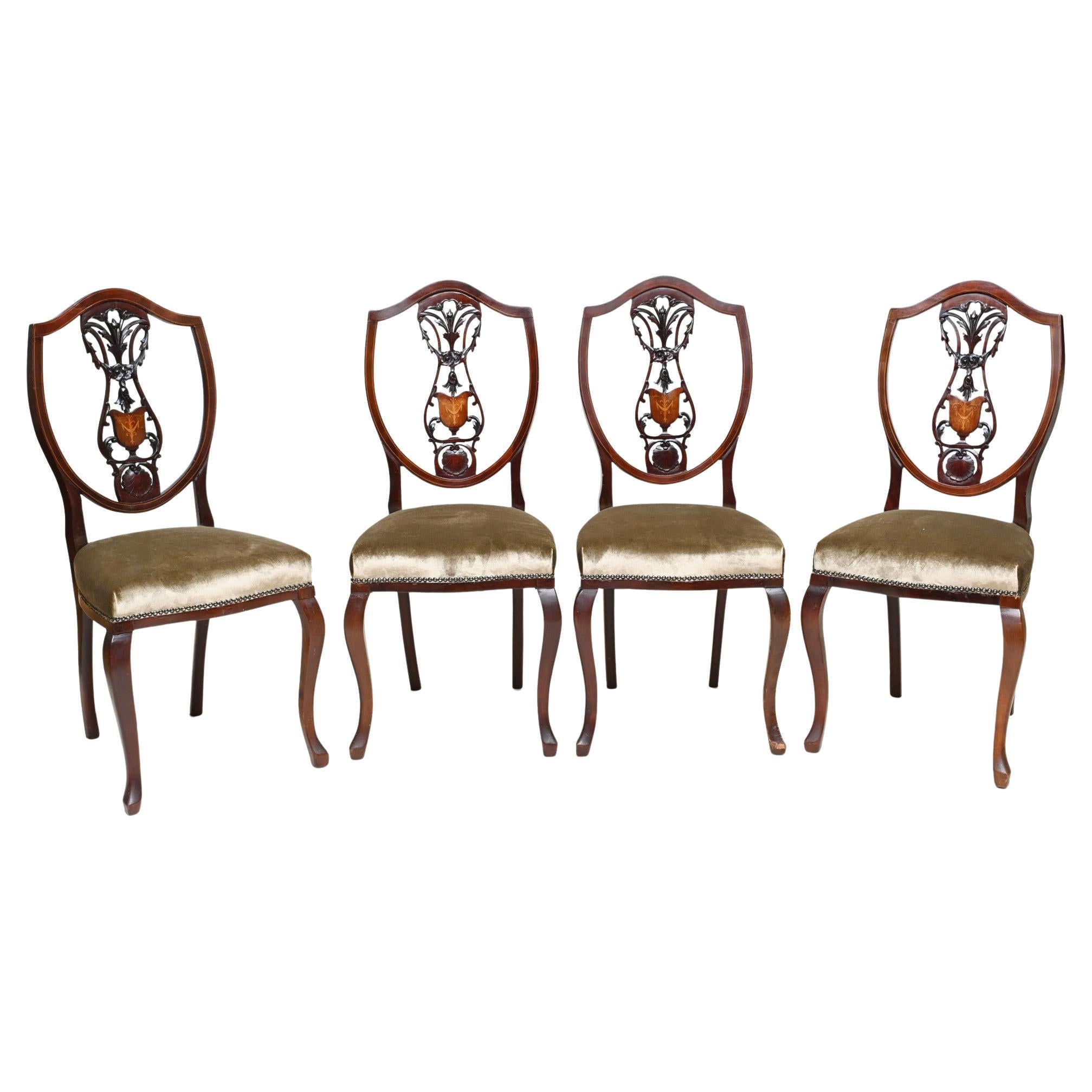 Set Edwardian Dining Chairs Mahogany Inlay 1900