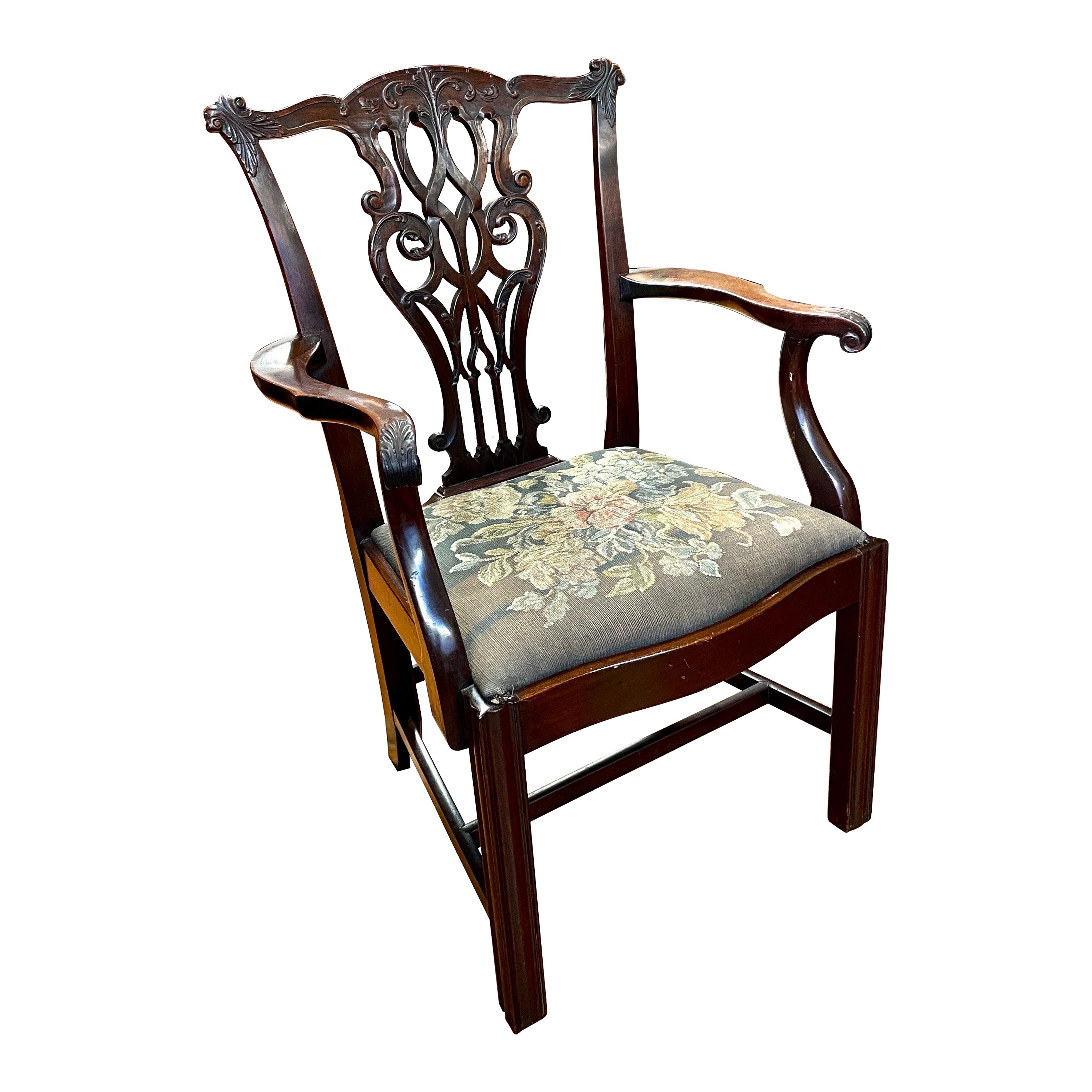 Set otto (6+2) XIX sec. Mahog americano "Gothic Chippendale" intagliato. Sedie da pranzo