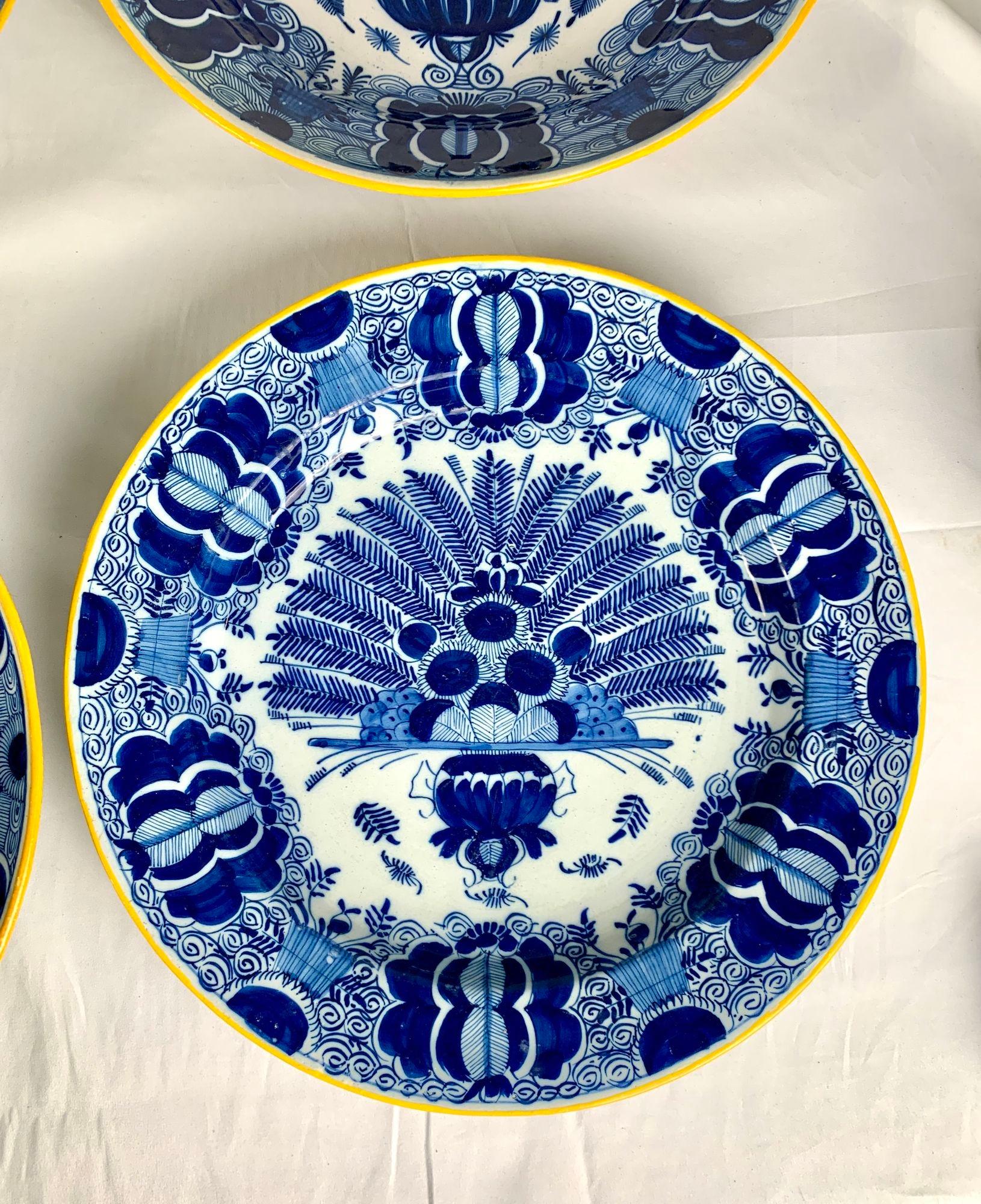 Set Eight Blue and White Delft Chargers Hand Painted Netherlands Ca. 1780-1820 For Sale 4