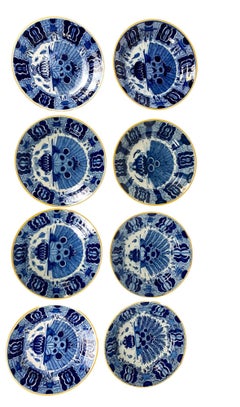 Set Eight Blue and White Delft Chargers Hand Painted Netherlands Ca. 1780-1820