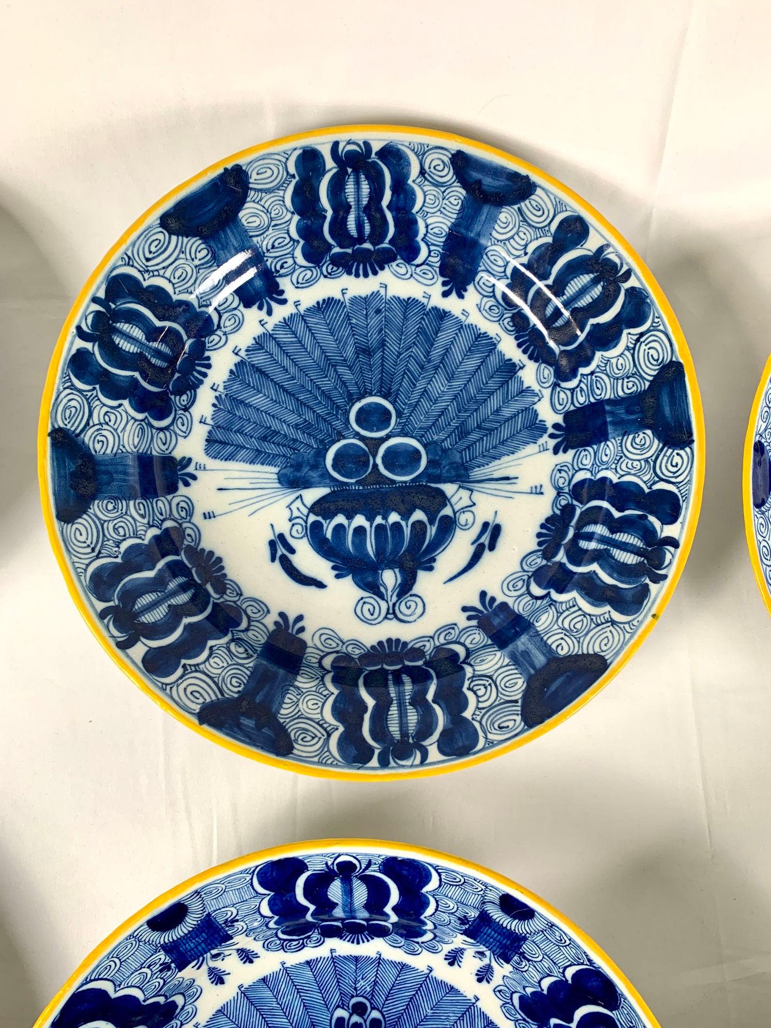 Set Eight Blue and White Delft Chargers Hand Painted Netherlands Ca. 1780-1820 In Excellent Condition For Sale In Katonah, NY